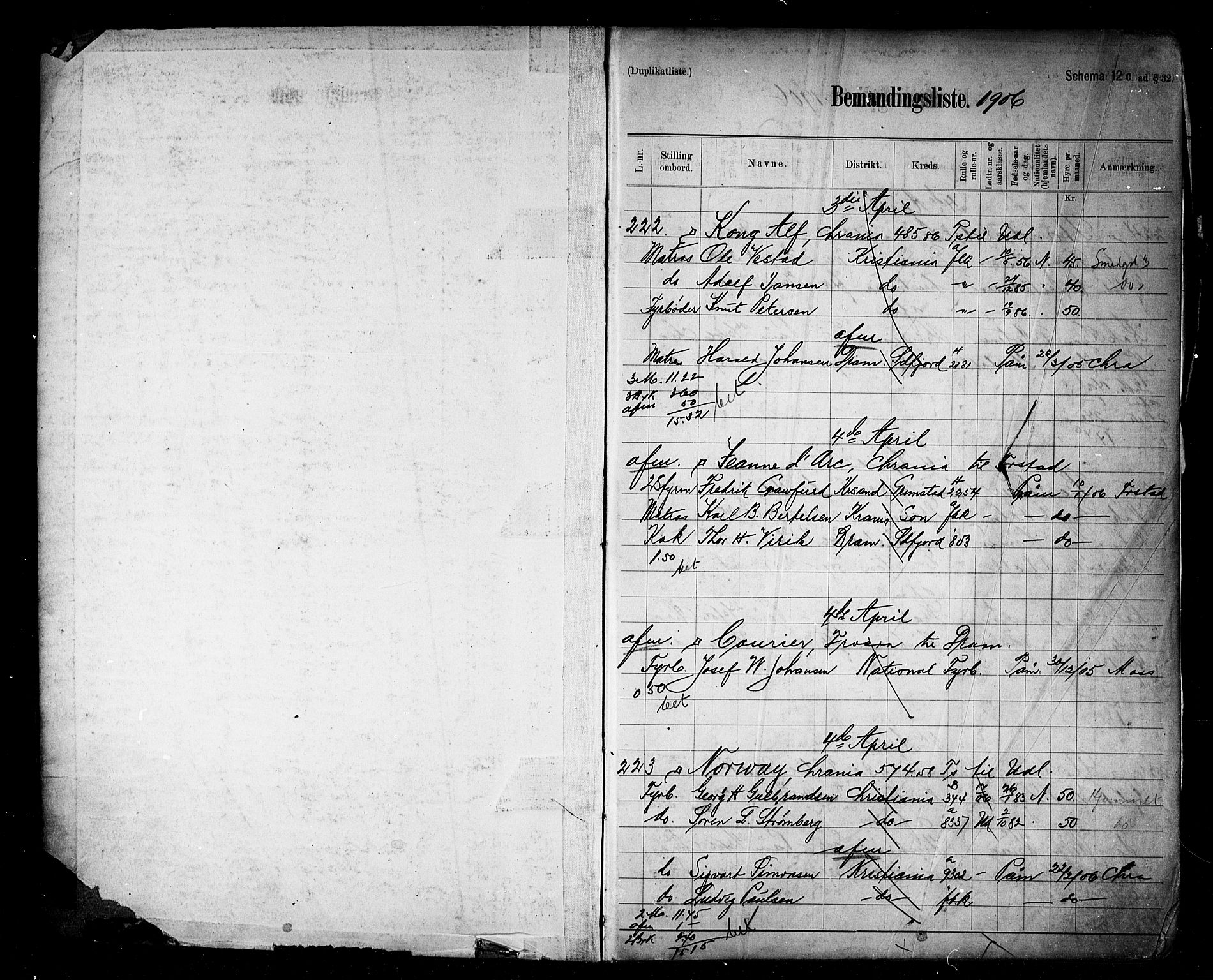 Oslo mønstringskontor, AV/SAO-A-10569g/G/Ga/L0010: Mønstringsjournal, 1906-1907