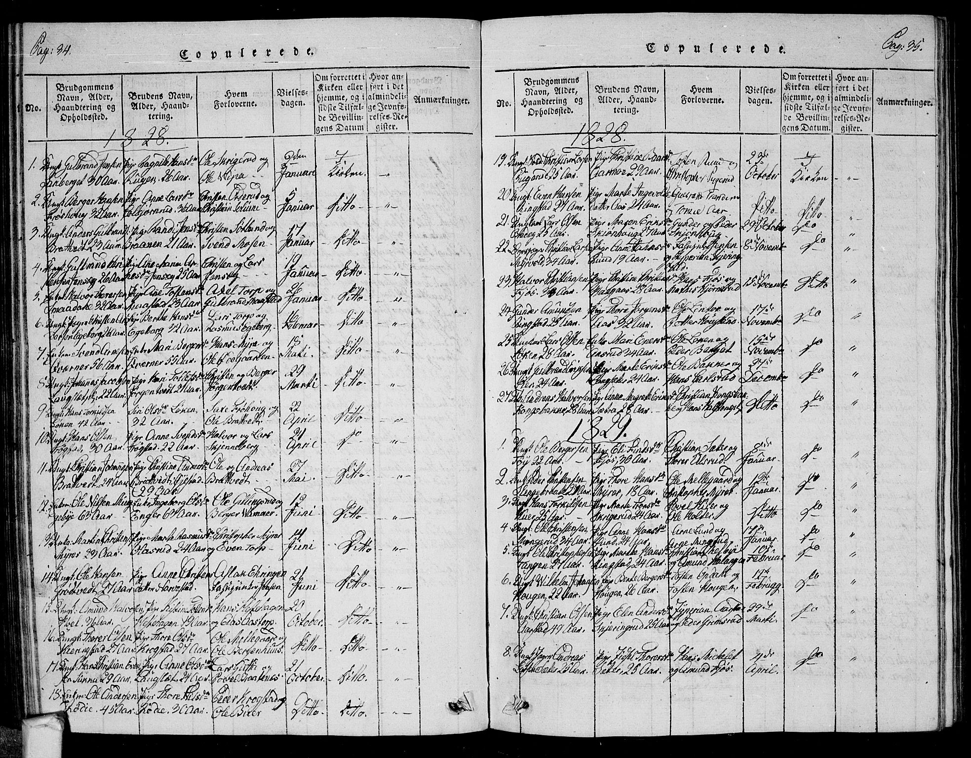 Trøgstad prestekontor Kirkebøker, SAO/A-10925/G/Ga/L0001: Klokkerbok nr. I 1, 1815-1831, s. 34-35