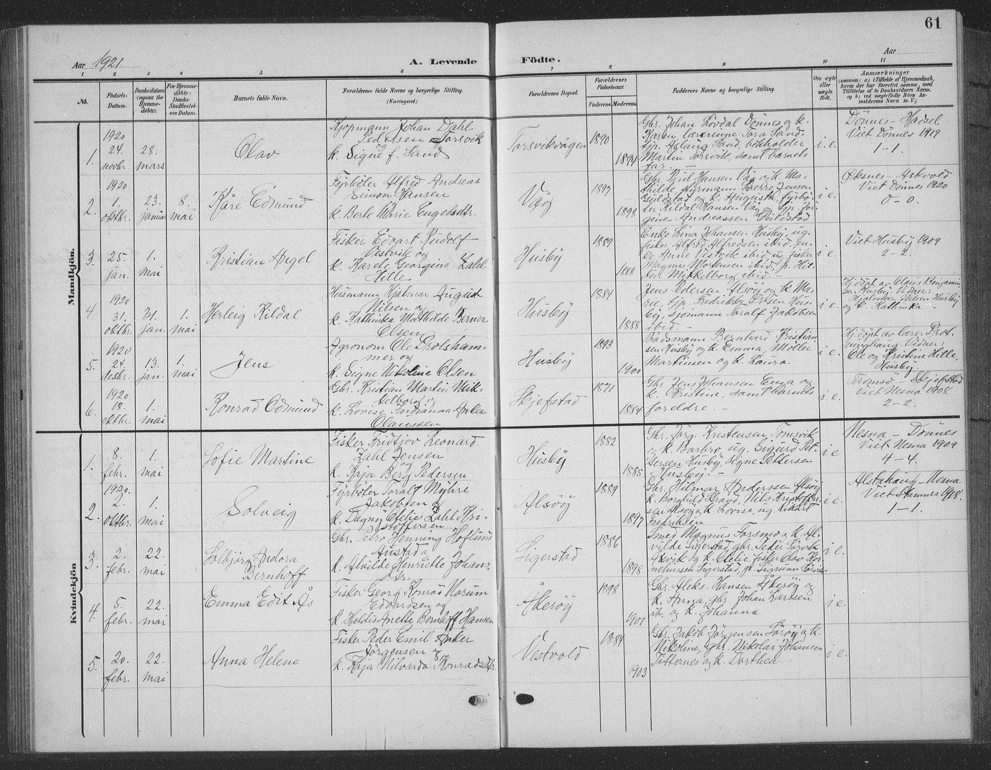 Ministerialprotokoller, klokkerbøker og fødselsregistre - Nordland, AV/SAT-A-1459/835/L0533: Klokkerbok nr. 835C05, 1906-1939, s. 61