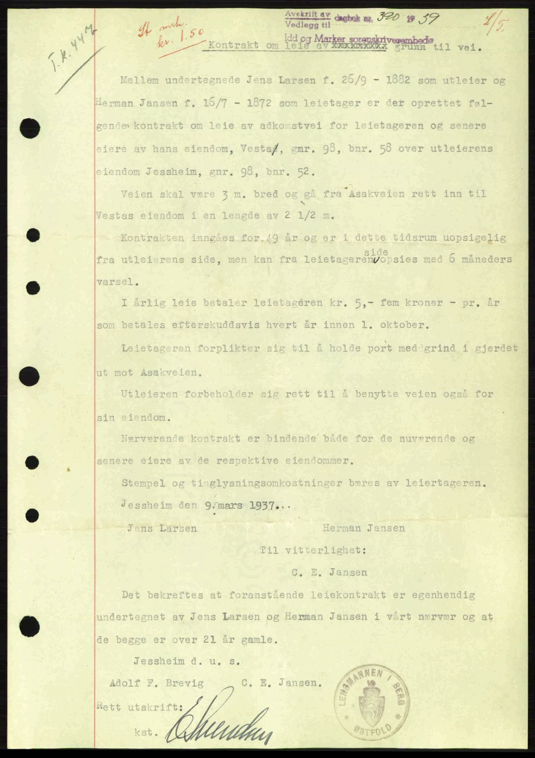 Idd og Marker sorenskriveri, AV/SAO-A-10283/G/Gb/Gbb/L0003: Pantebok nr. A3, 1938-1939, Dagboknr: 390/1939