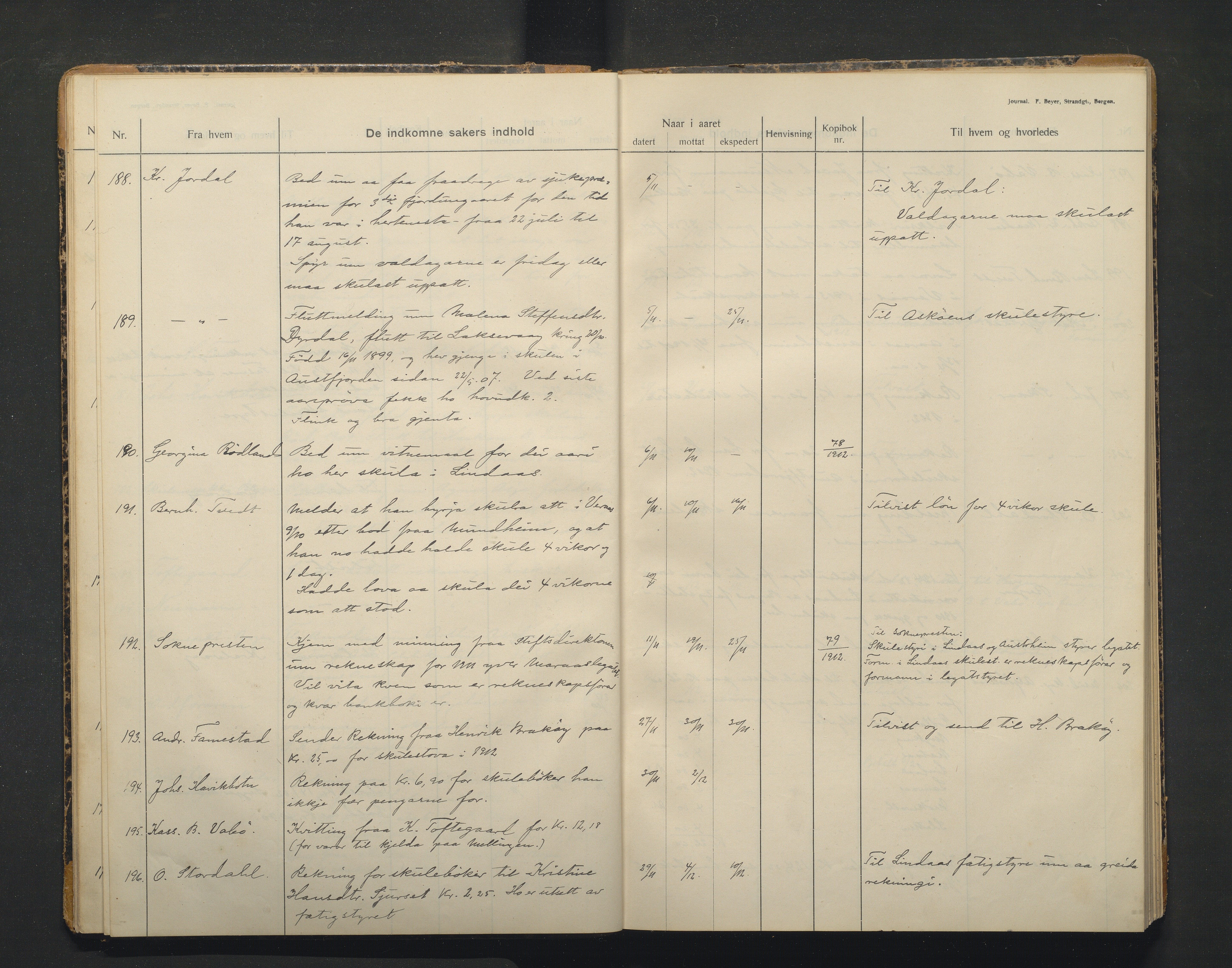 Lindås kommune. Skulestyret, IKAH/1263-211/C/Ca/L0005: Postjournal for Lindås skulestyre, 1912-1918