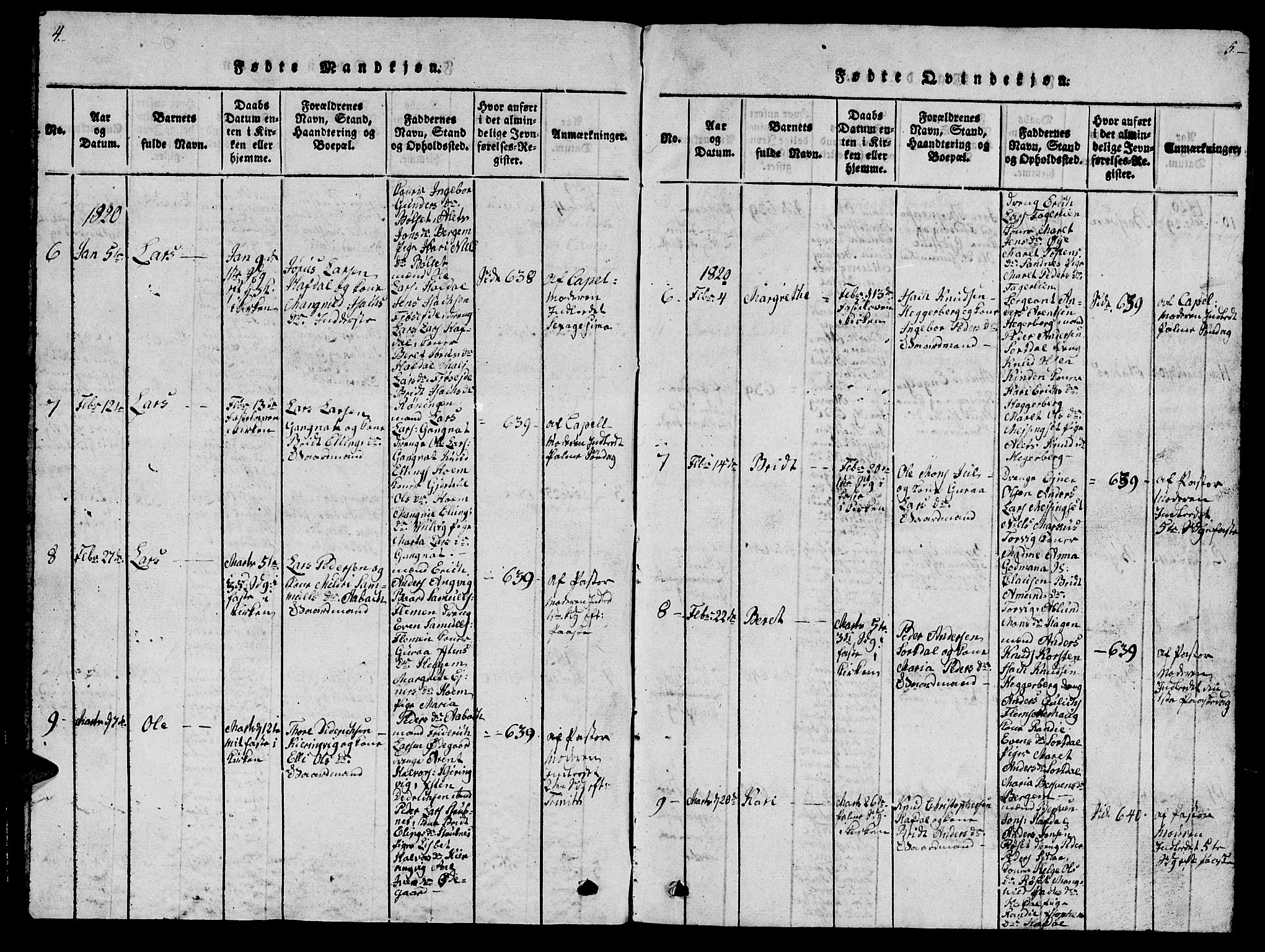 Ministerialprotokoller, klokkerbøker og fødselsregistre - Møre og Romsdal, AV/SAT-A-1454/586/L0990: Klokkerbok nr. 586C01, 1819-1837, s. 4-5