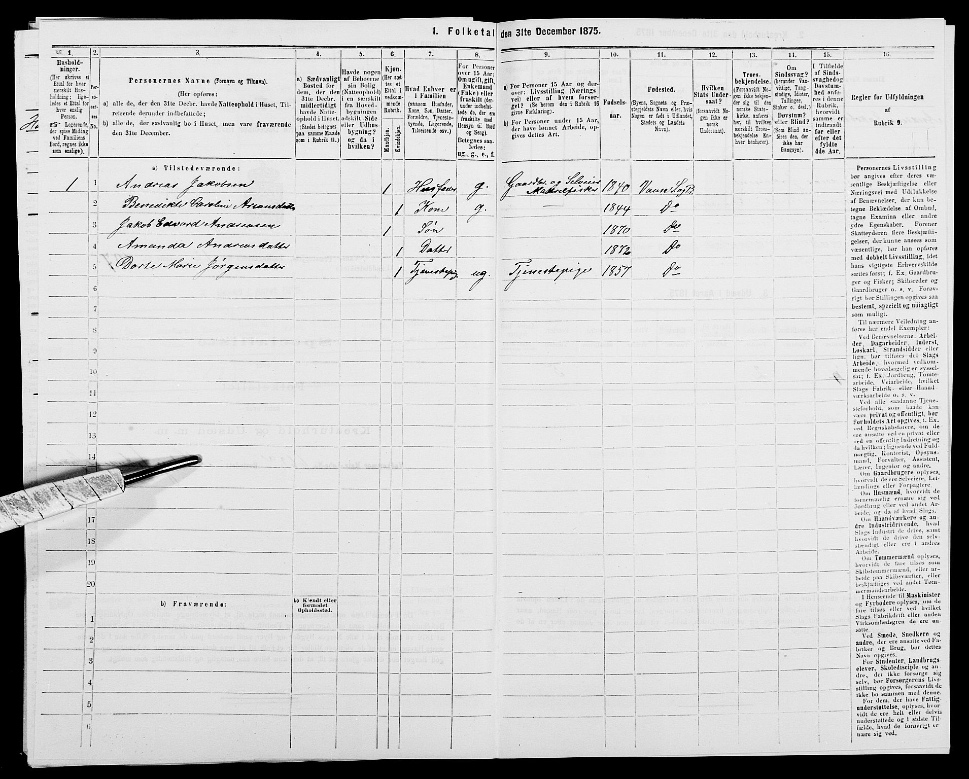 SAK, Folketelling 1875 for 1041L Vanse prestegjeld, Vanse sokn og Farsund landsokn, 1875, s. 2372