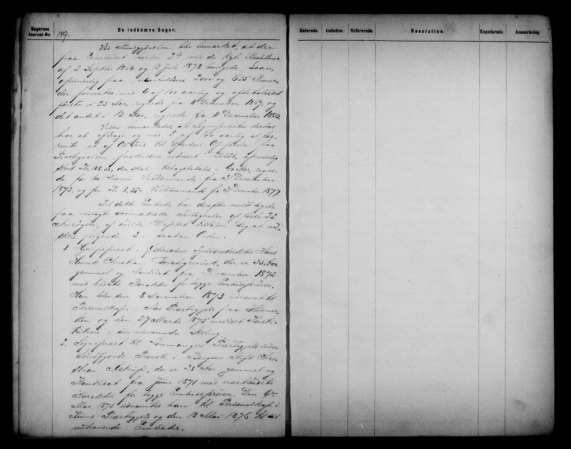 Kirke- og undervisningsdepartementet, Kontoret  for kirke og geistlighet A, AV/RA-S-1007/A/Aa/L0220: Referatprotokoll bd. 2. Ref.nr. 144-218, 1883