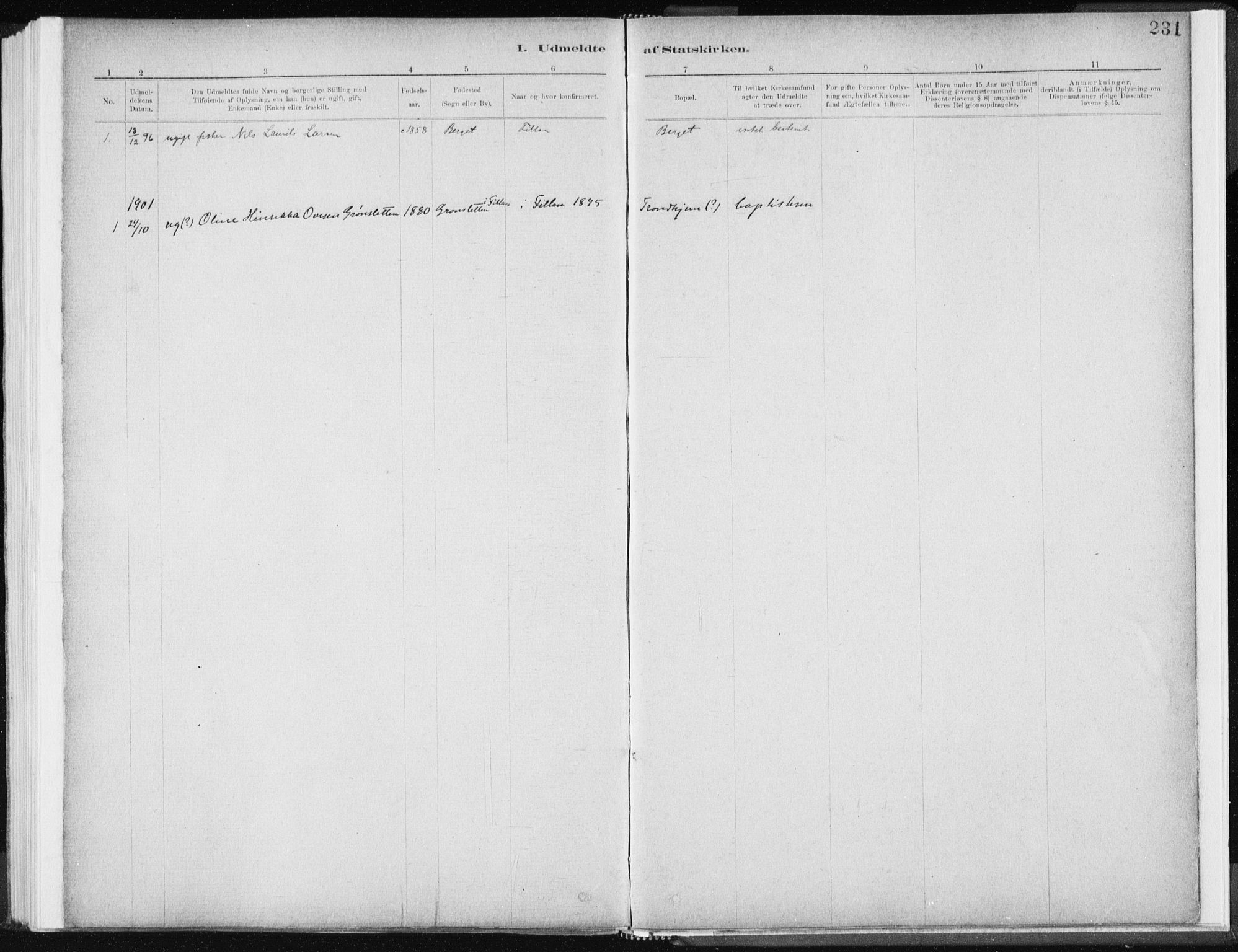 Ministerialprotokoller, klokkerbøker og fødselsregistre - Sør-Trøndelag, SAT/A-1456/637/L0558: Ministerialbok nr. 637A01, 1882-1899, s. 231