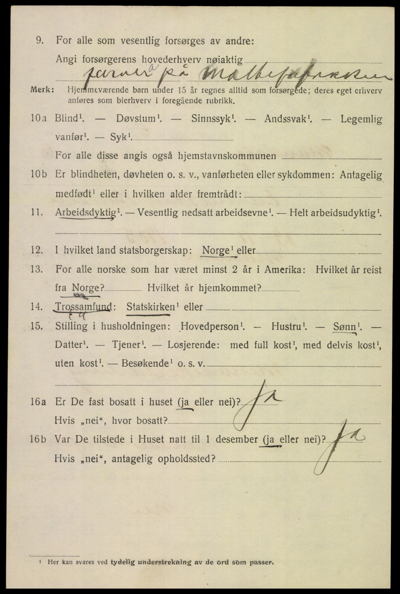 SAK, Folketelling 1920 for 1002 Mandal ladested, 1920, s. 9162