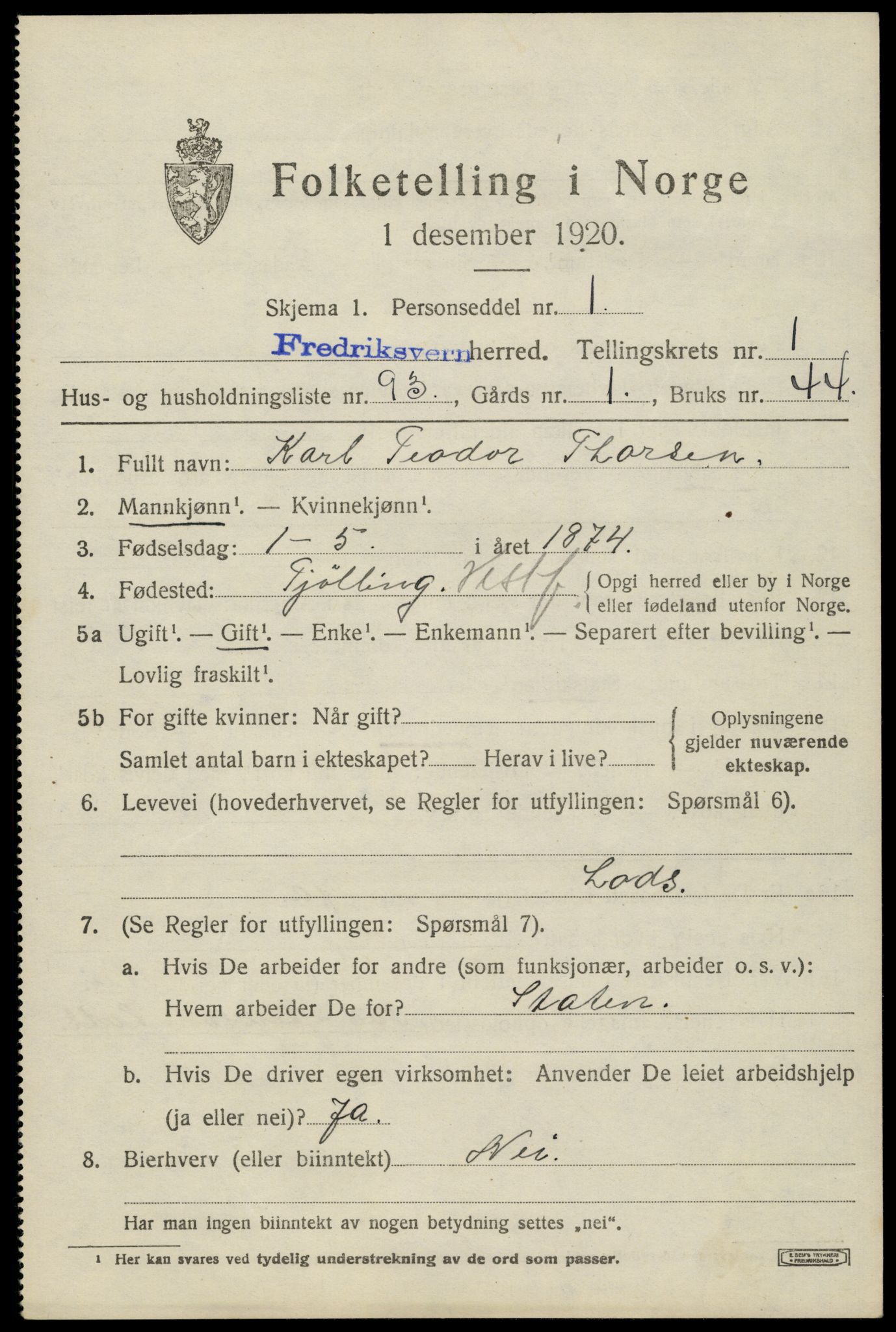 SAKO, Folketelling 1920 for 0798 Fredriksvern herred, 1920, s. 971