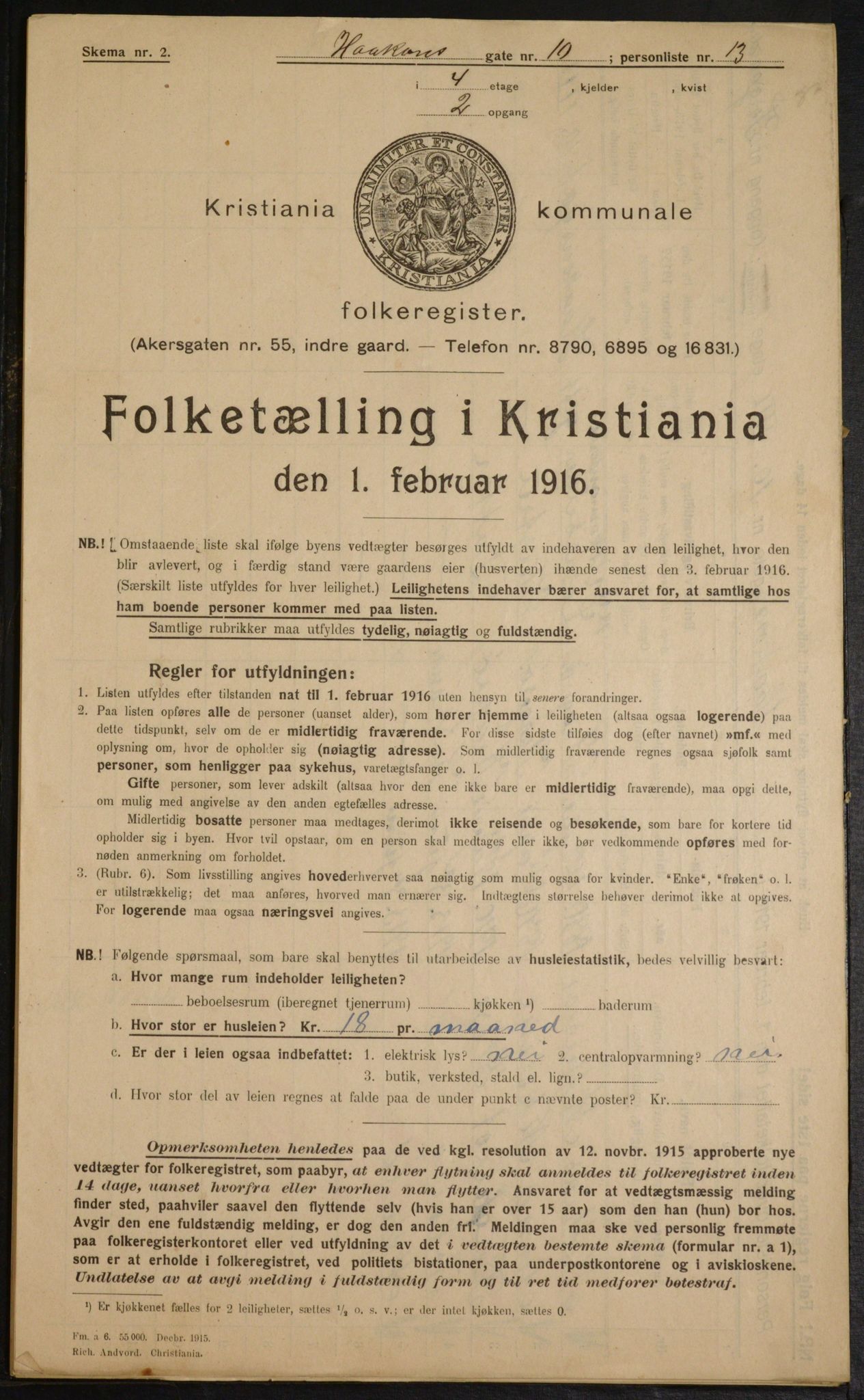 OBA, Kommunal folketelling 1.2.1916 for Kristiania, 1916, s. 43401