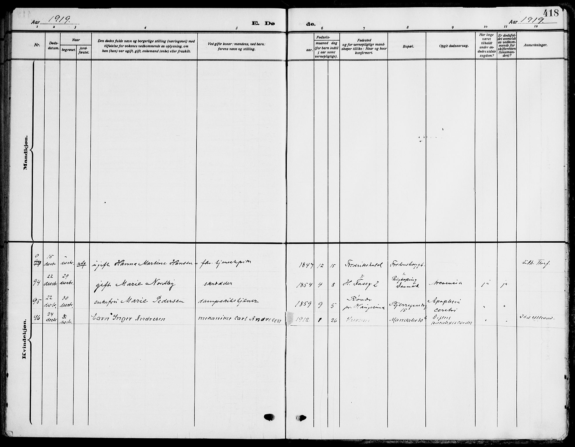 Gamle Aker prestekontor Kirkebøker, SAO/A-10617a/F/L0014: Ministerialbok nr. 14, 1909-1924, s. 418