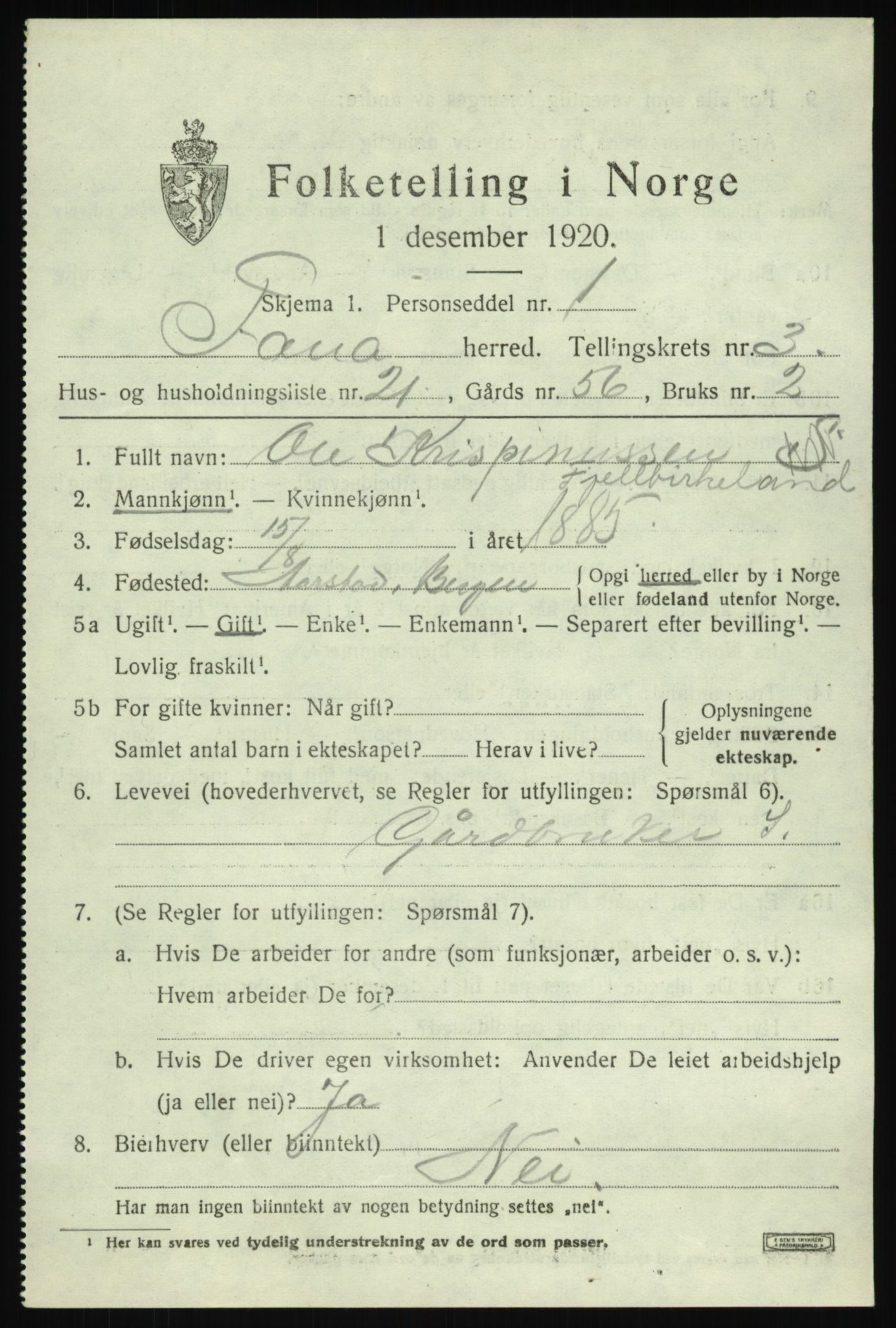 SAB, Folketelling 1920 for 1249 Fana herred, 1920, s. 5341