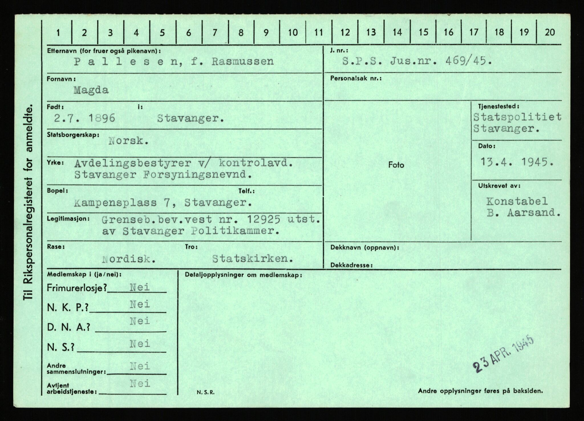 Statspolitiet - Hovedkontoret / Osloavdelingen, AV/RA-S-1329/C/Ca/L0012: Oanæs - Quistgaard	, 1943-1945, s. 2893