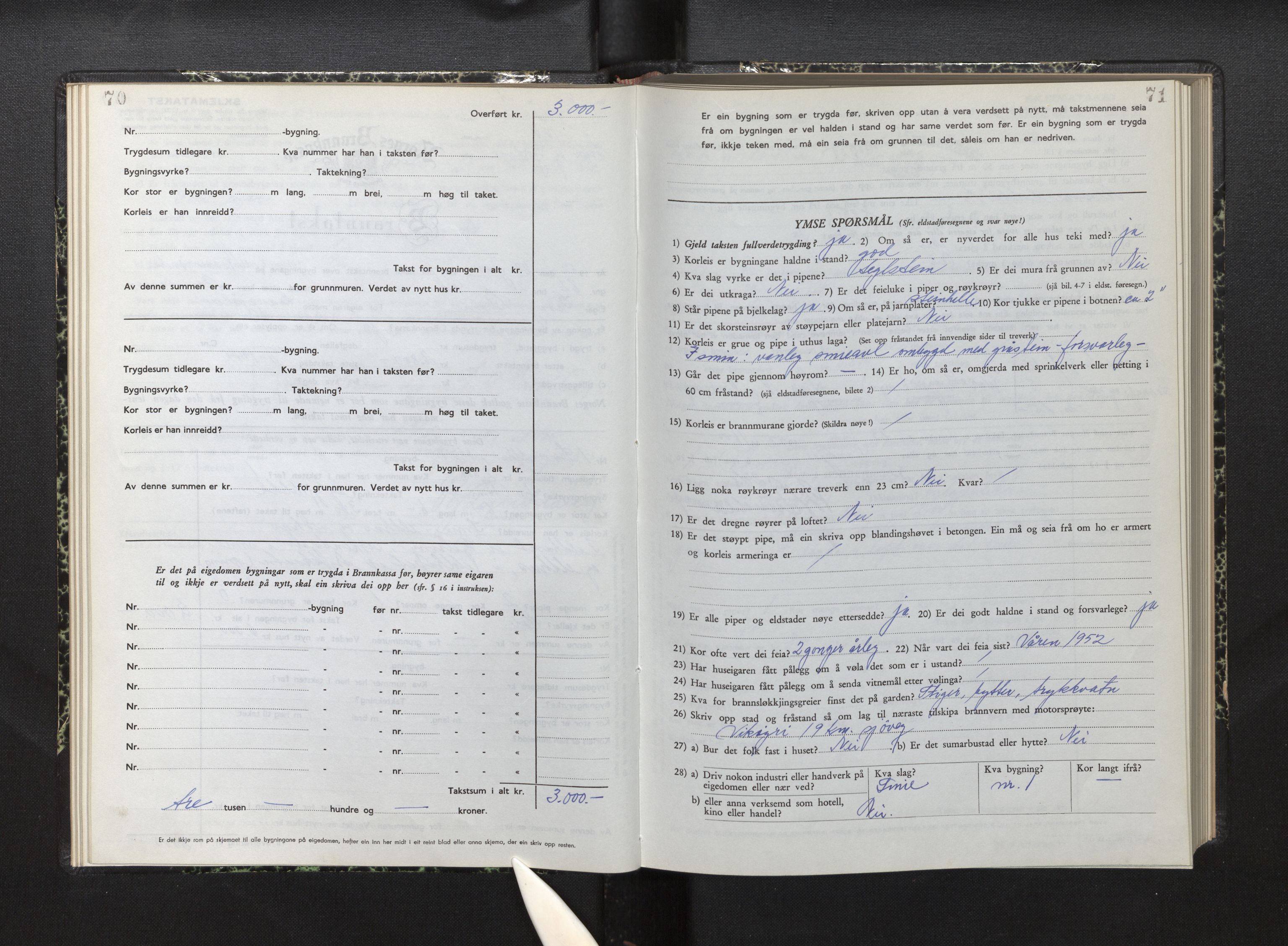 Lensmannen i Vik, AV/SAB-A-30301/0012/L0007: Branntakstprotokoll, skjematakst, 1950-1955, s. 70-71