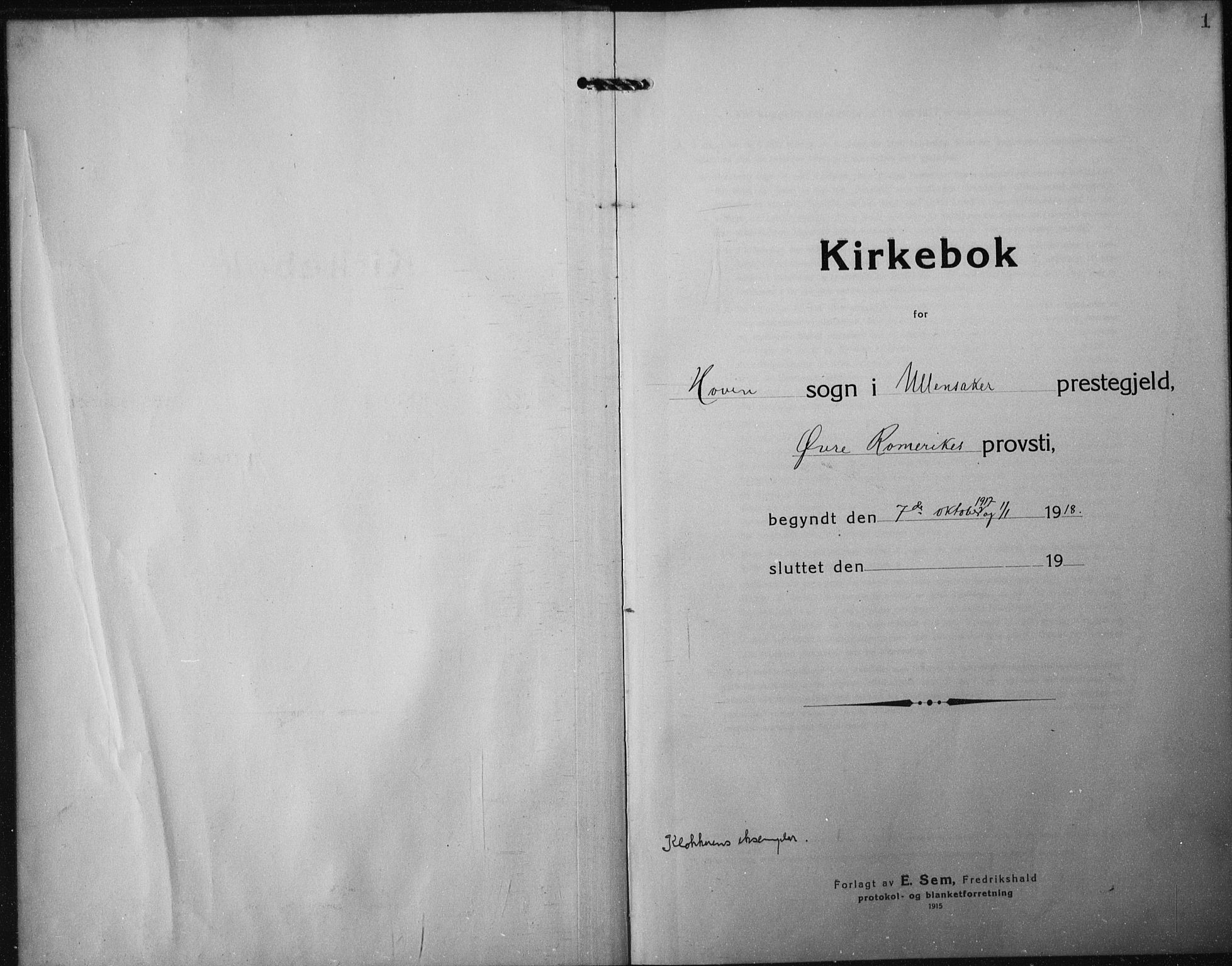 Ullensaker prestekontor Kirkebøker, SAO/A-10236a/G/Gb/L0002: Klokkerbok nr. II 2, 1917-1941, s. 1