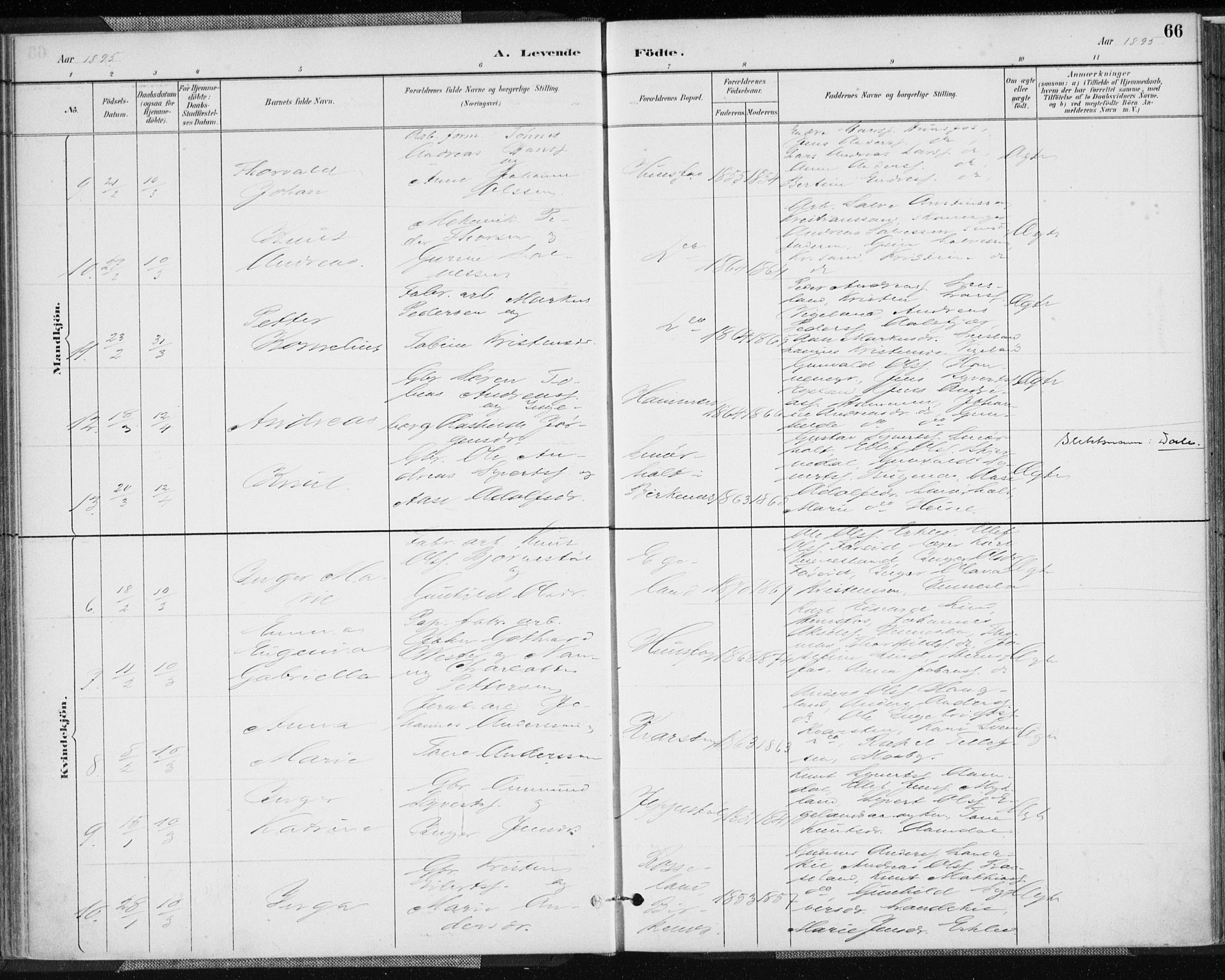Vennesla sokneprestkontor, AV/SAK-1111-0045/Fa/Fab/L0004: Ministerialbok nr. A 4, 1884-1896, s. 66