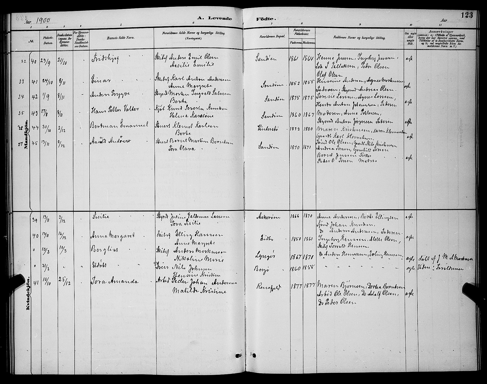 Dypvåg sokneprestkontor, AV/SAK-1111-0007/F/Fb/Fba/L0013: Klokkerbok nr. B 13, 1887-1900, s. 123