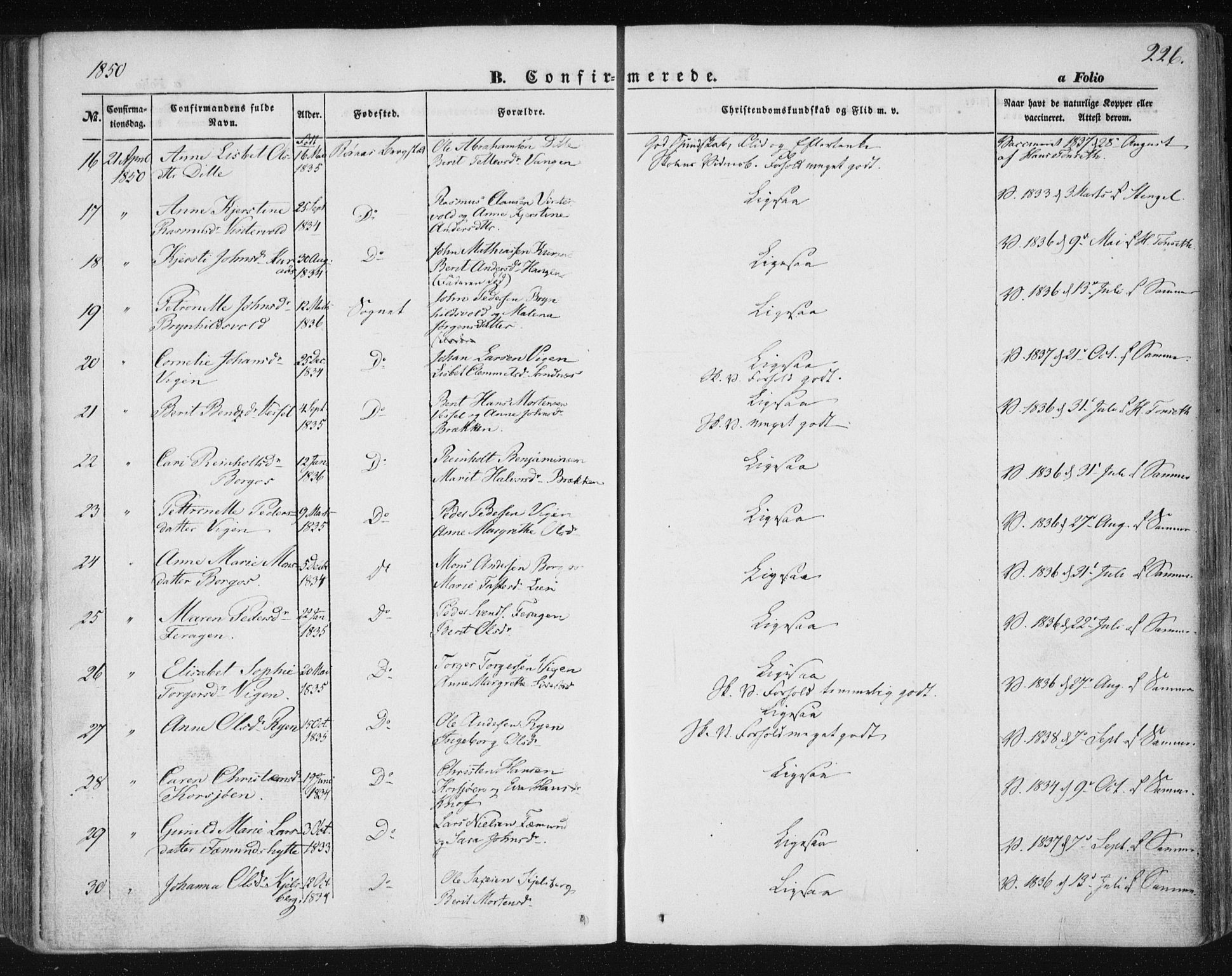 Ministerialprotokoller, klokkerbøker og fødselsregistre - Sør-Trøndelag, SAT/A-1456/681/L0931: Ministerialbok nr. 681A09, 1845-1859, s. 226