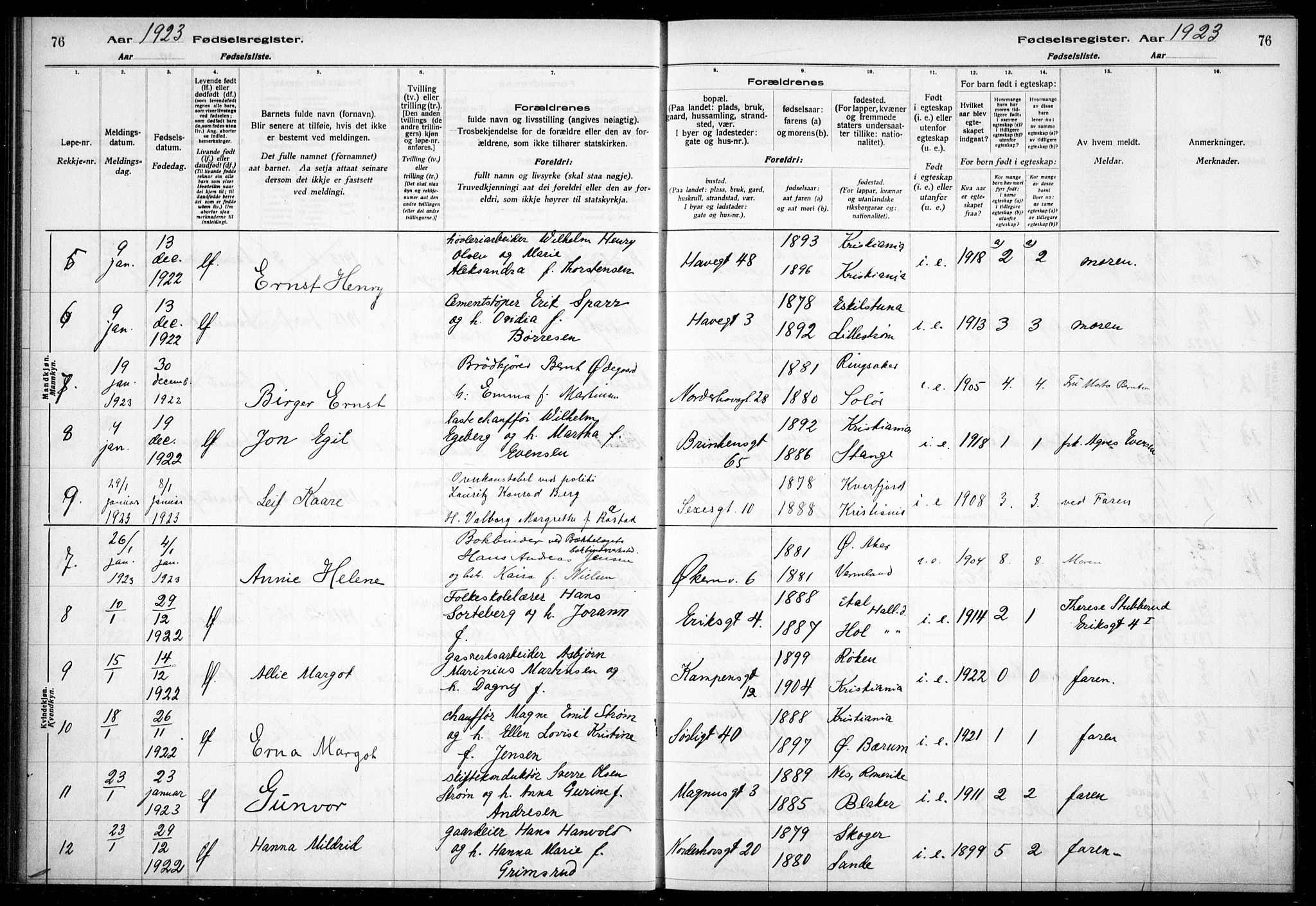 Kampen prestekontor Kirkebøker, AV/SAO-A-10853/J/Ja/L0002: Fødselsregister nr. 2, 1920-1935, s. 76