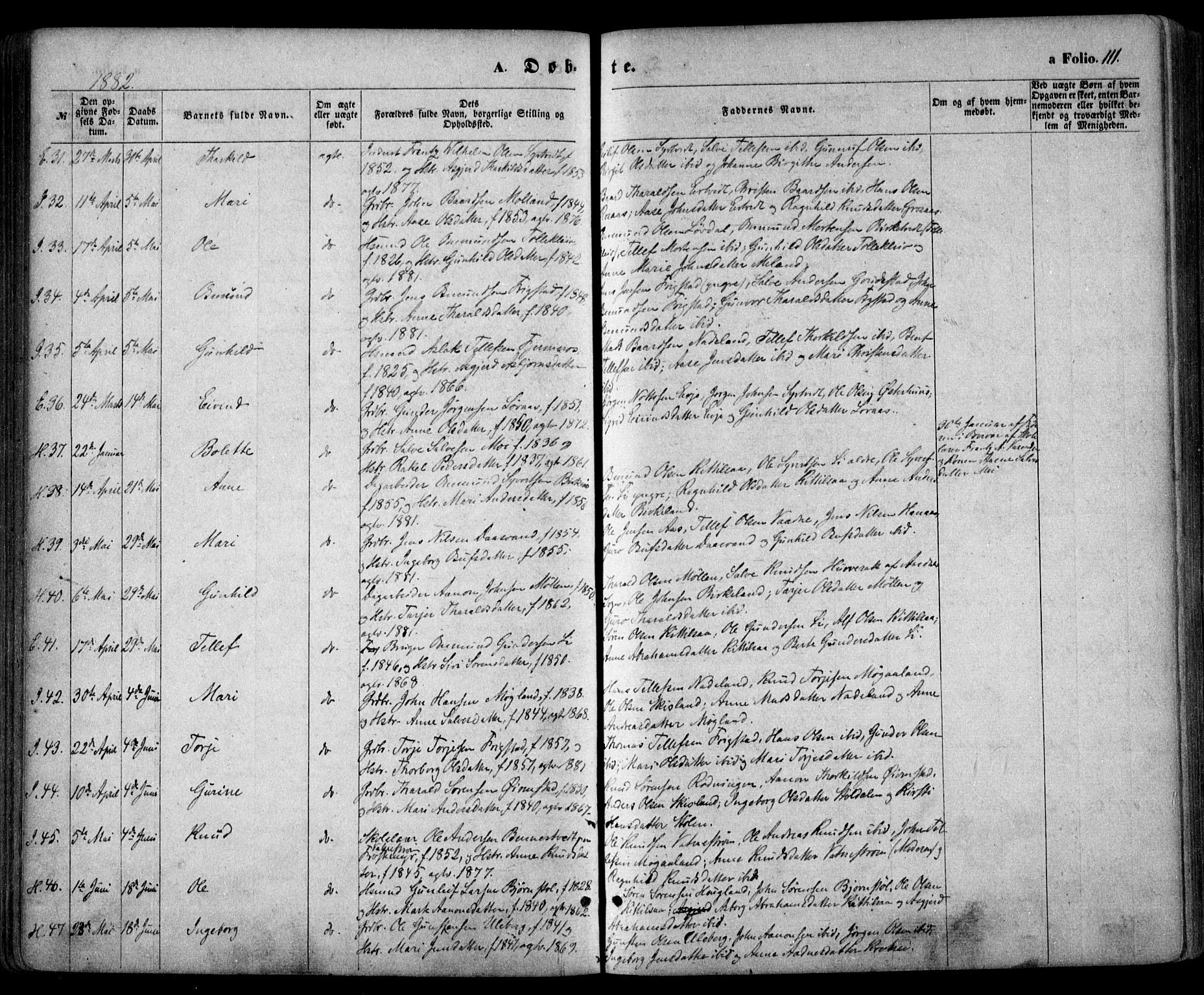 Evje sokneprestkontor, AV/SAK-1111-0008/F/Fa/Faa/L0006: Ministerialbok nr. A 6, 1866-1884, s. 111