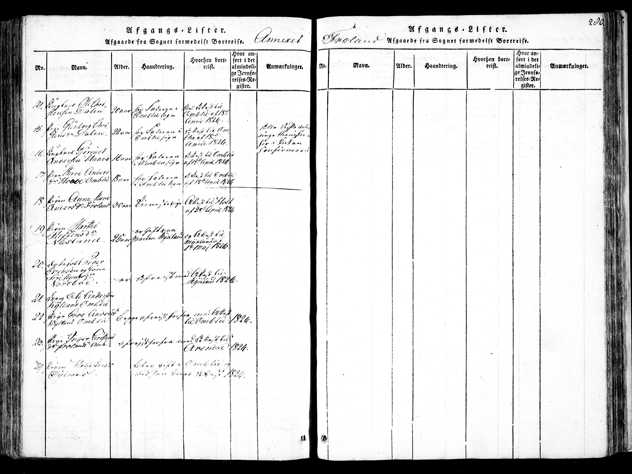 Fjære sokneprestkontor, SAK/1111-0011/F/Fb/L0007: Klokkerbok nr. B 7, 1816-1826, s. 280