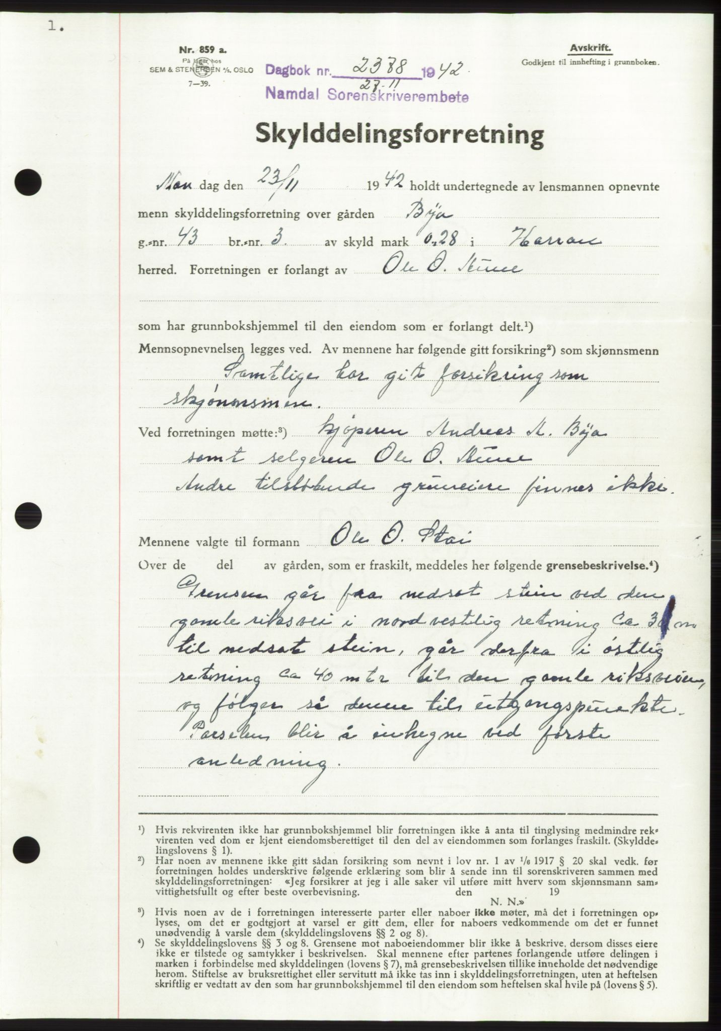 Namdal sorenskriveri, SAT/A-4133/1/2/2C: Pantebok nr. -, 1942-1943, Dagboknr: 2378/1942