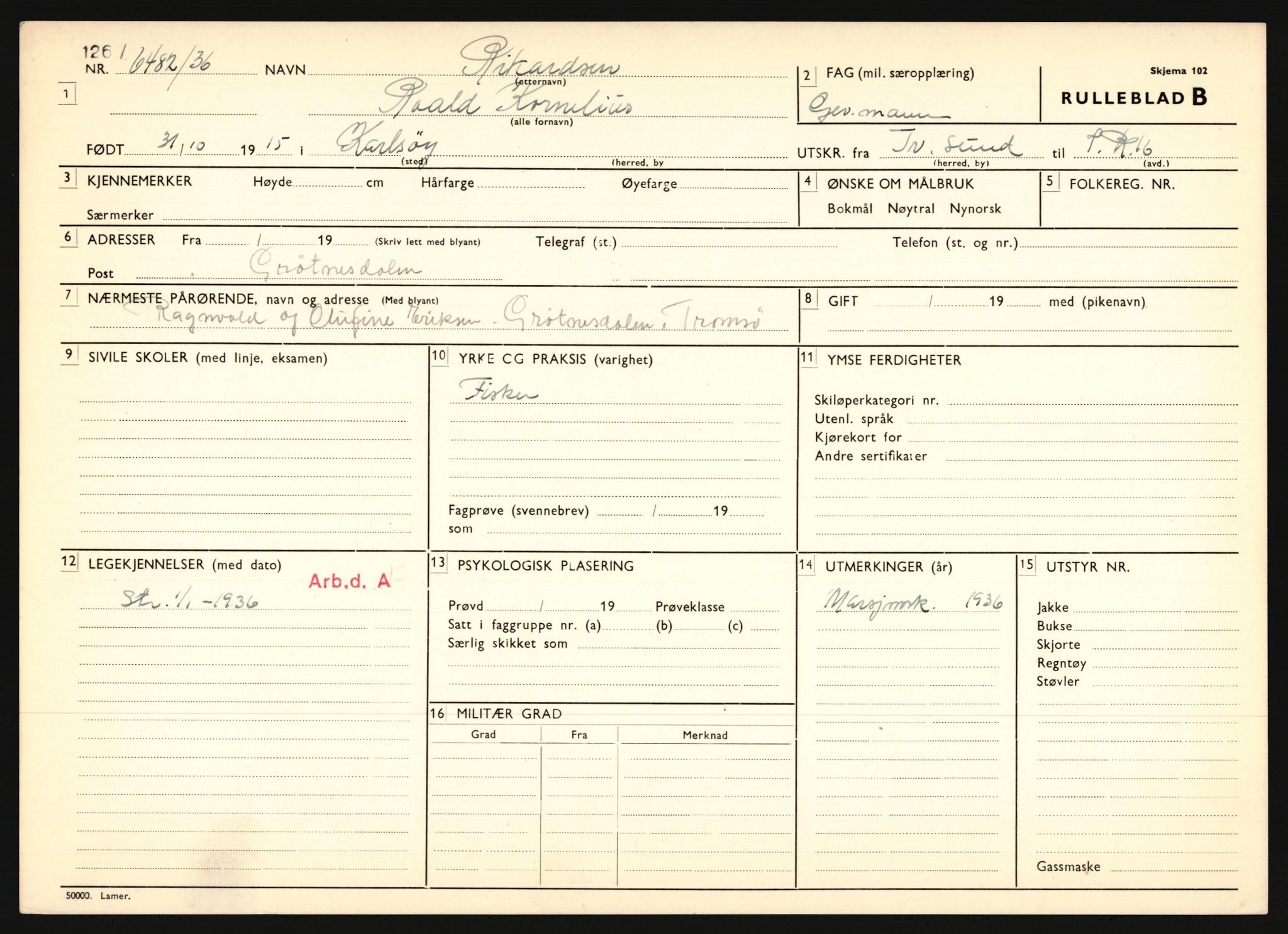 Forsvaret, Troms infanteriregiment nr. 16, AV/RA-RAFA-3146/P/Pa/L0020: Rulleblad for regimentets menige mannskaper, årsklasse 1936, 1936, s. 1157