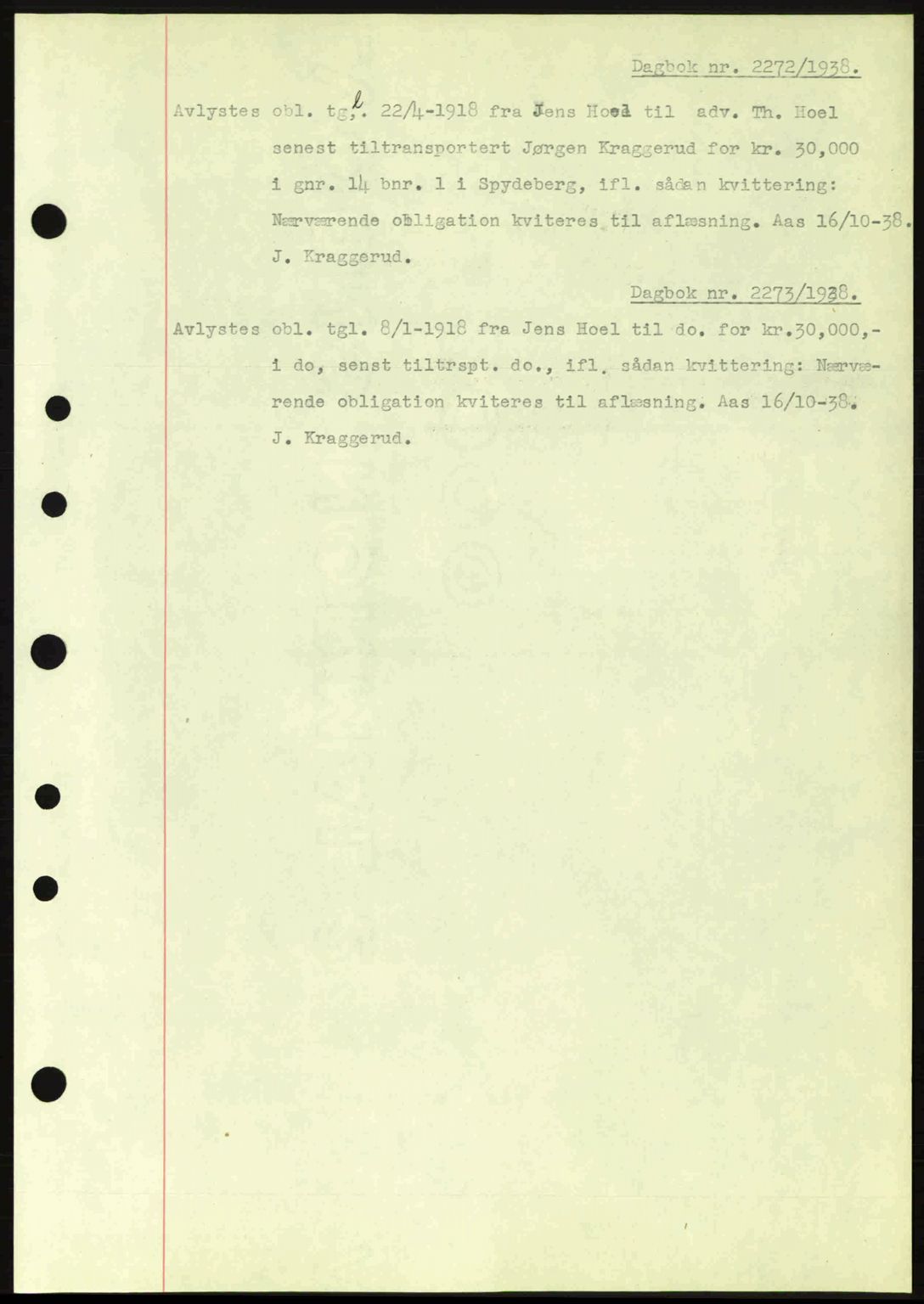 Moss sorenskriveri, SAO/A-10168: Pantebok nr. B6, 1938-1938, Dagboknr: 2272/1938