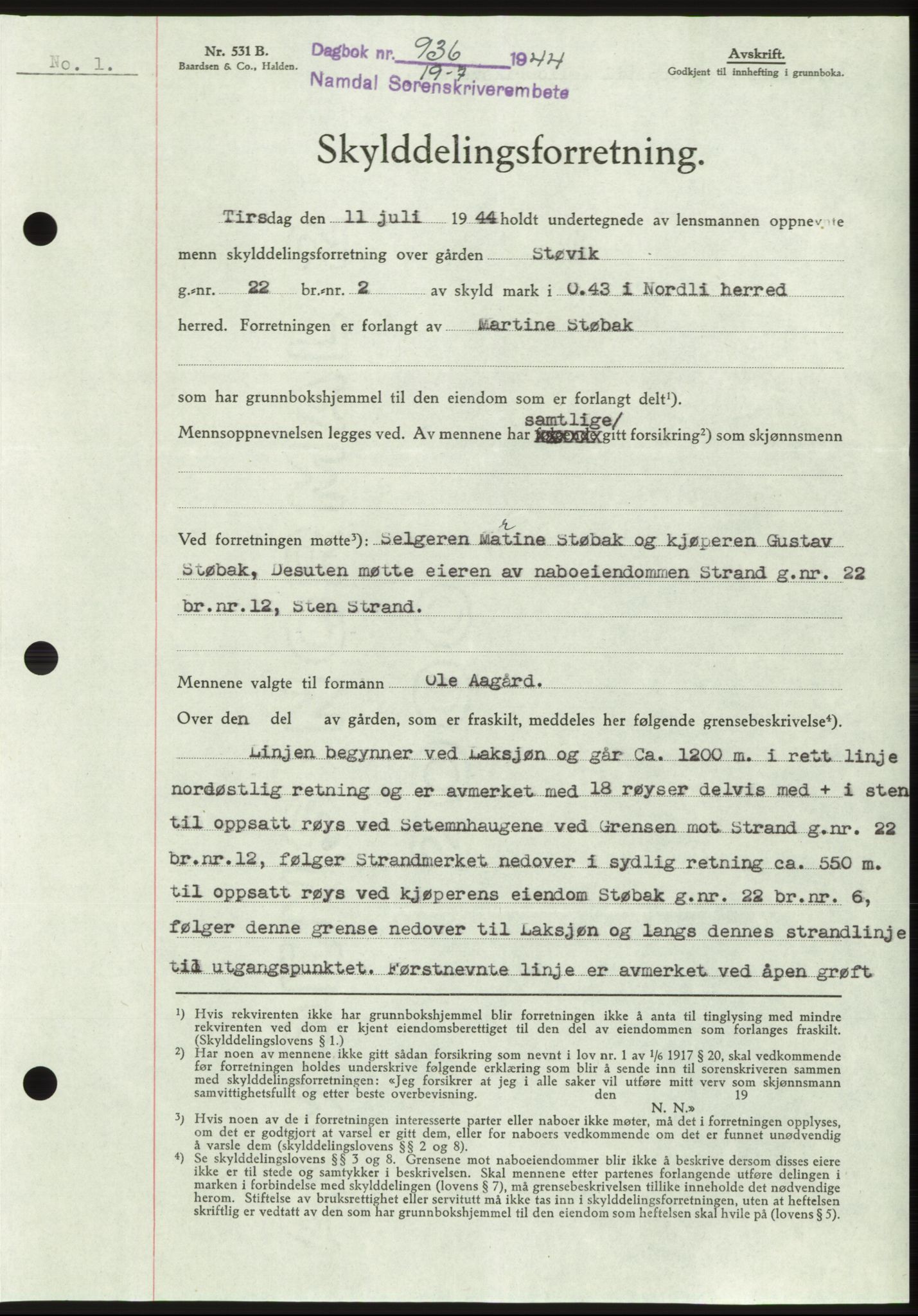 Namdal sorenskriveri, SAT/A-4133/1/2/2C: Pantebok nr. -, 1944-1945, Dagboknr: 936/1944