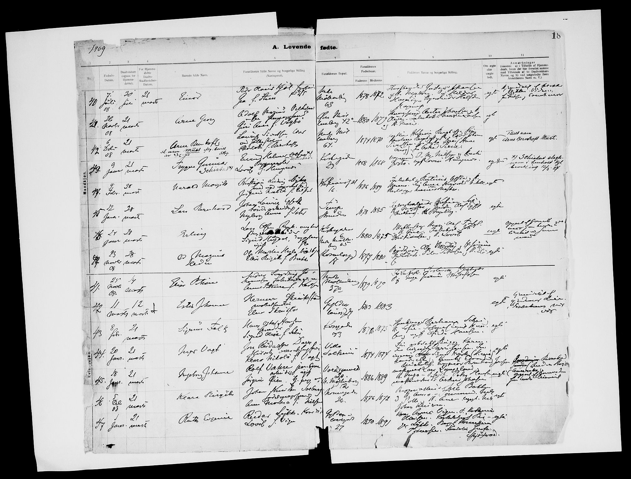 Ministerialprotokoller, klokkerbøker og fødselsregistre - Sør-Trøndelag, SAT/A-1456/604/L0203: Ministerialbok nr. 604A23, 1908-1916, s. 18