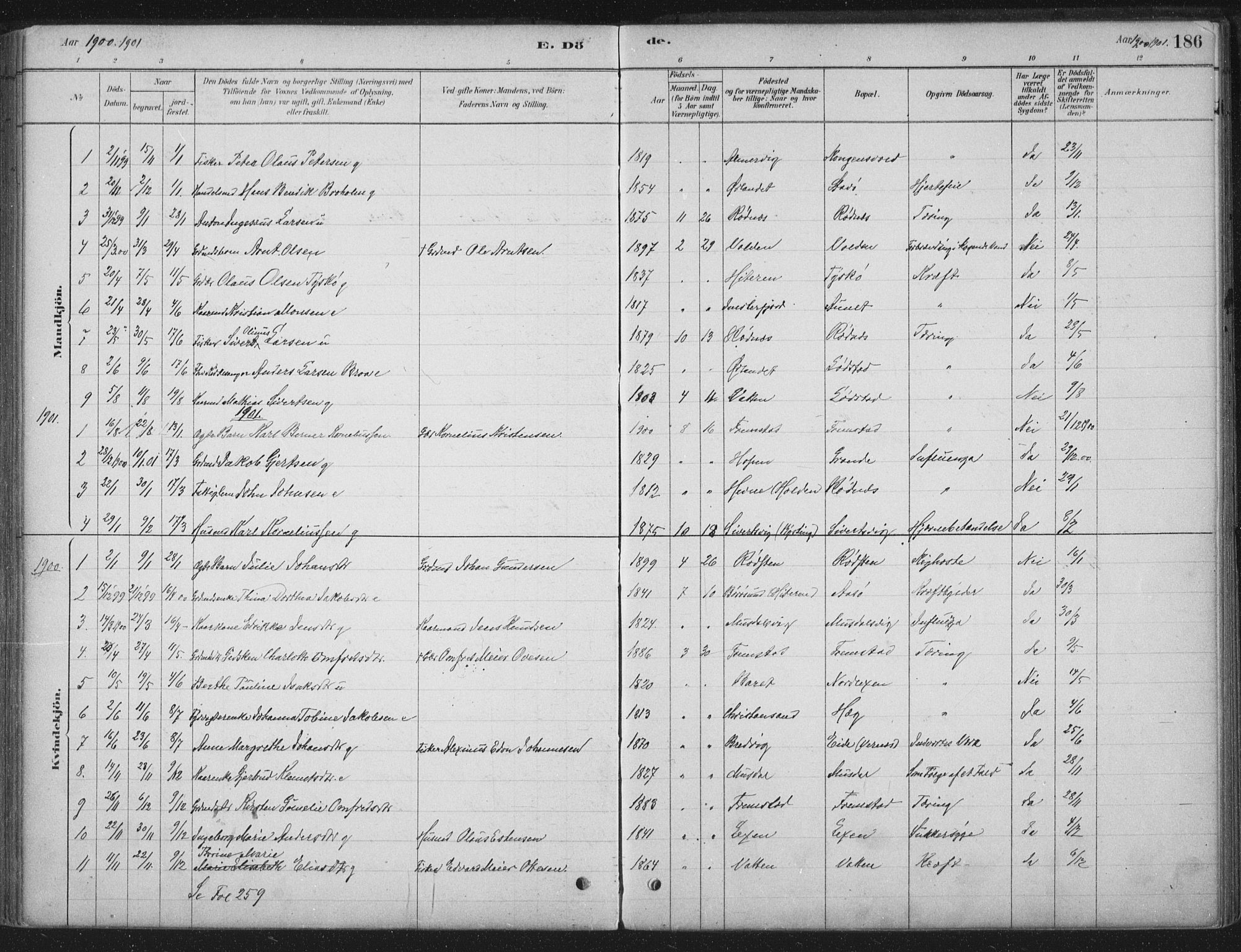 Ministerialprotokoller, klokkerbøker og fødselsregistre - Sør-Trøndelag, SAT/A-1456/662/L0755: Ministerialbok nr. 662A01, 1879-1905, s. 186