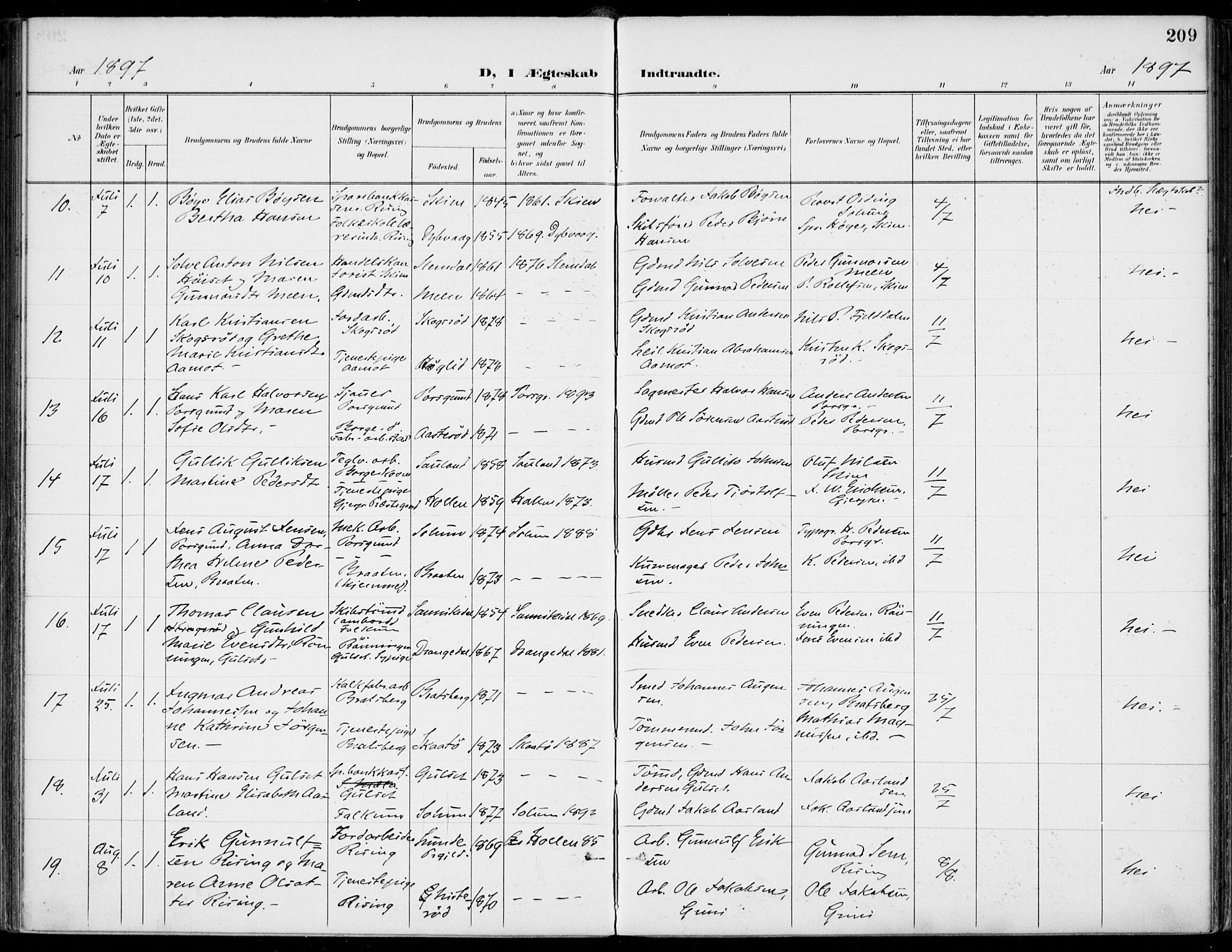 Gjerpen kirkebøker, AV/SAKO-A-265/F/Fa/L0011: Ministerialbok nr. I 11, 1896-1904, s. 209