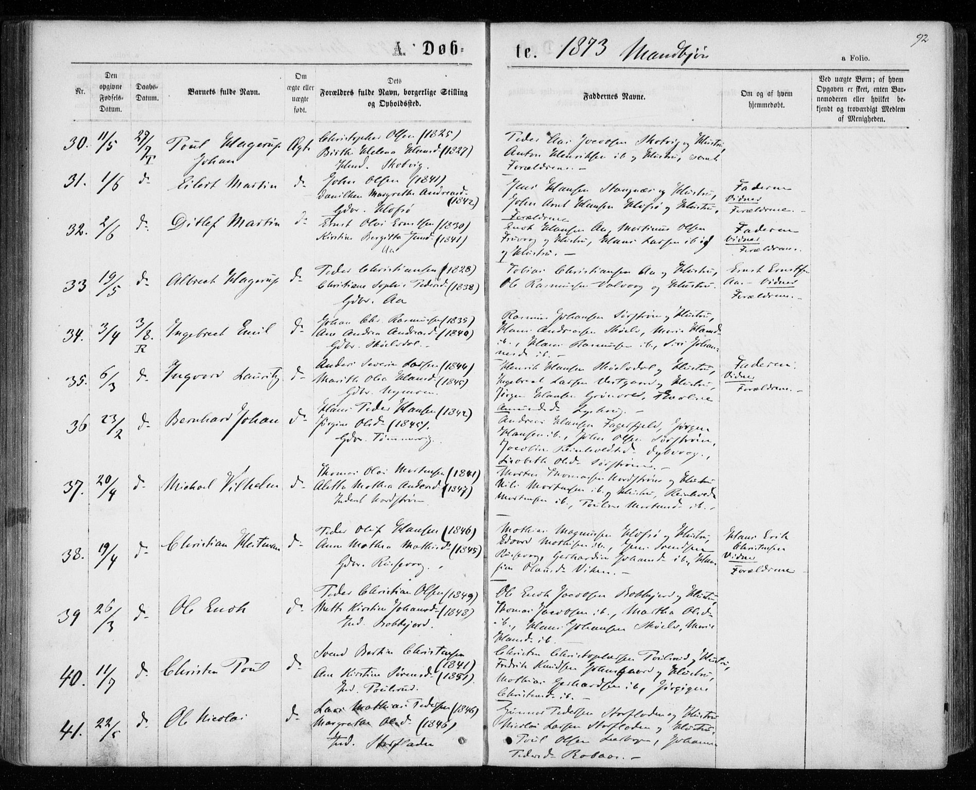Tranøy sokneprestkontor, AV/SATØ-S-1313/I/Ia/Iaa/L0008kirke: Ministerialbok nr. 8, 1867-1877, s. 92