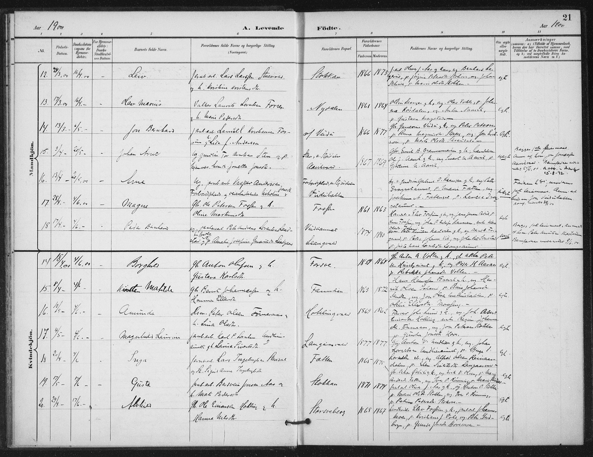 Ministerialprotokoller, klokkerbøker og fødselsregistre - Nord-Trøndelag, AV/SAT-A-1458/714/L0131: Ministerialbok nr. 714A02, 1896-1918, s. 21