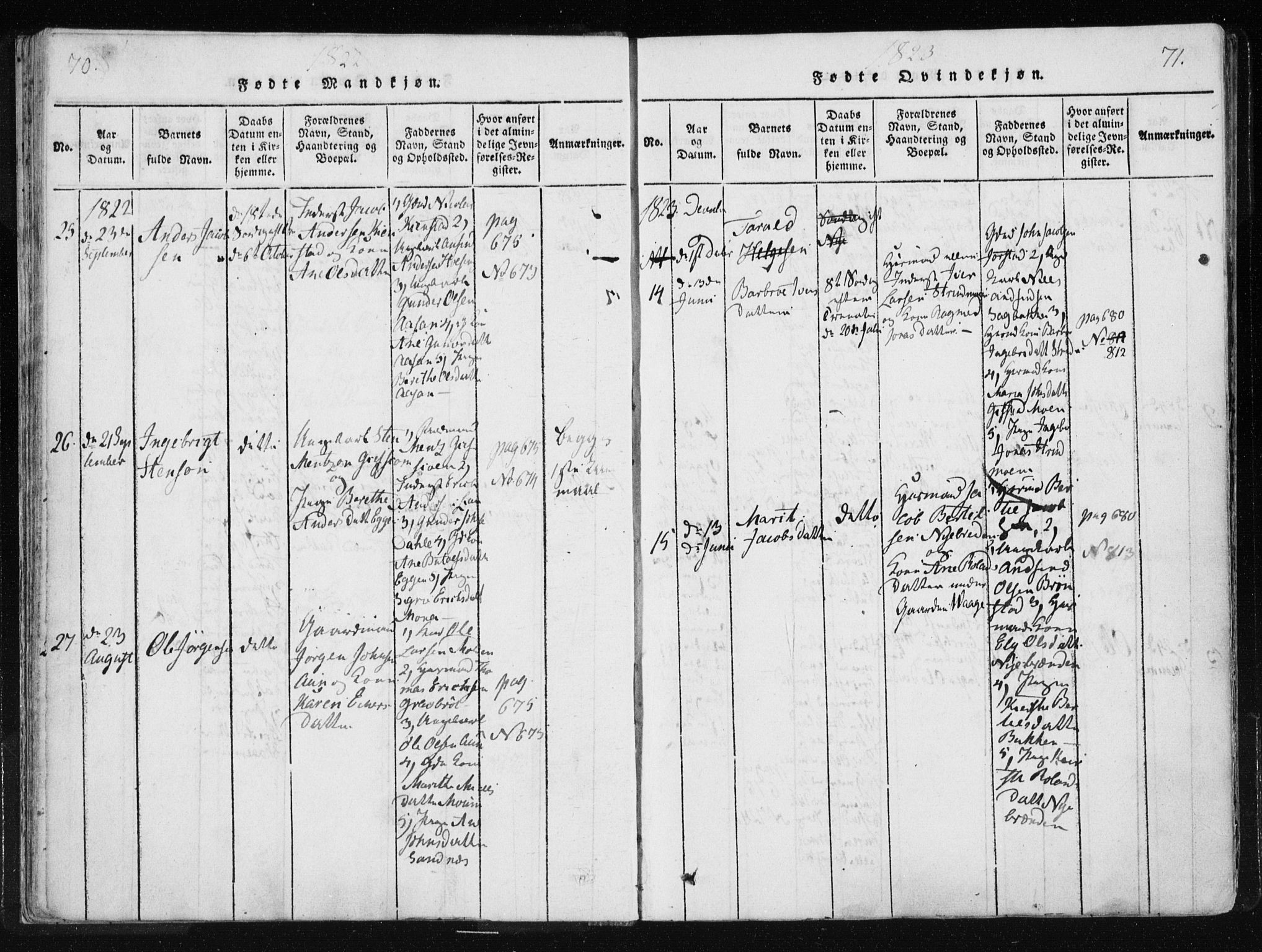 Ministerialprotokoller, klokkerbøker og fødselsregistre - Nord-Trøndelag, SAT/A-1458/749/L0469: Ministerialbok nr. 749A03, 1817-1857, s. 70-71