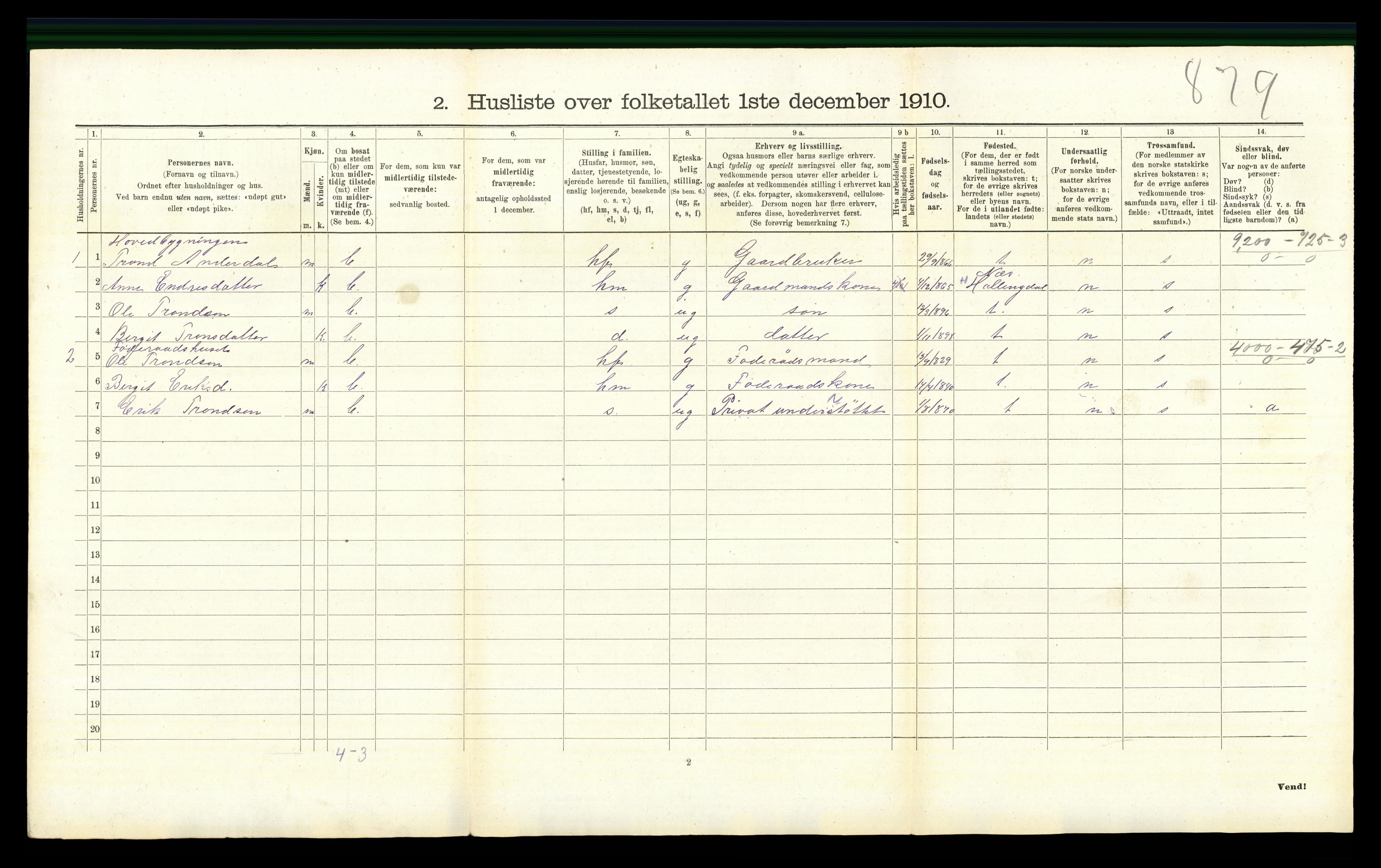 RA, Folketelling 1910 for 0618 Hemsedal herred, 1910, s. 353