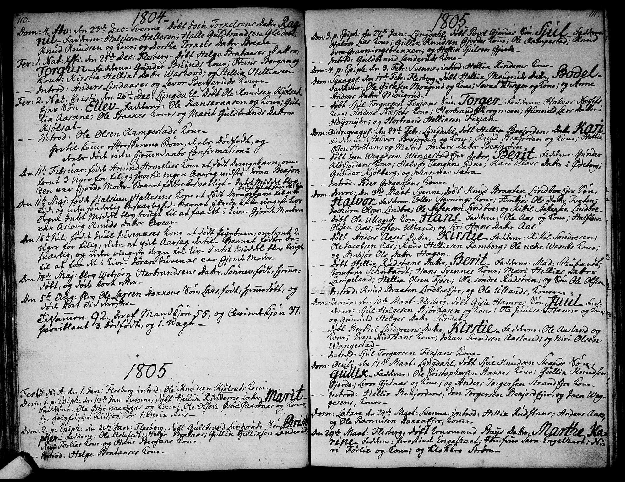Flesberg kirkebøker, SAKO/A-18/F/Fa/L0004: Ministerialbok nr. I 4, 1788-1815, s. 110-111
