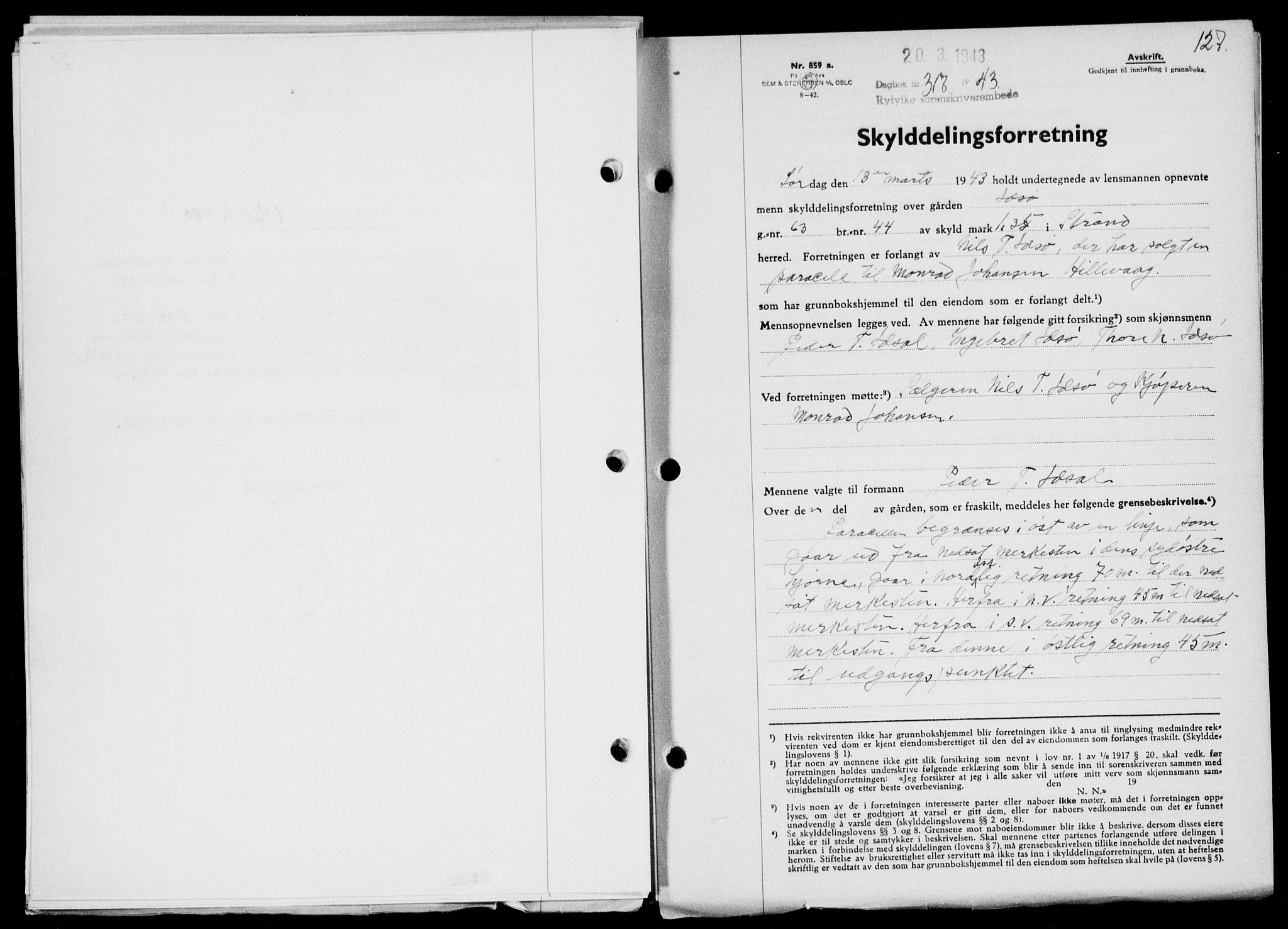 Ryfylke tingrett, SAST/A-100055/001/II/IIB/L0089: Pantebok nr. 68, 1943-1943, Dagboknr: 316/1943