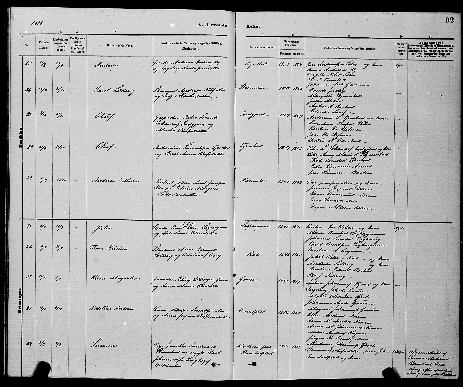 Ministerialprotokoller, klokkerbøker og fødselsregistre - Nord-Trøndelag, SAT/A-1458/730/L0301: Klokkerbok nr. 730C04, 1880-1897, s. 92