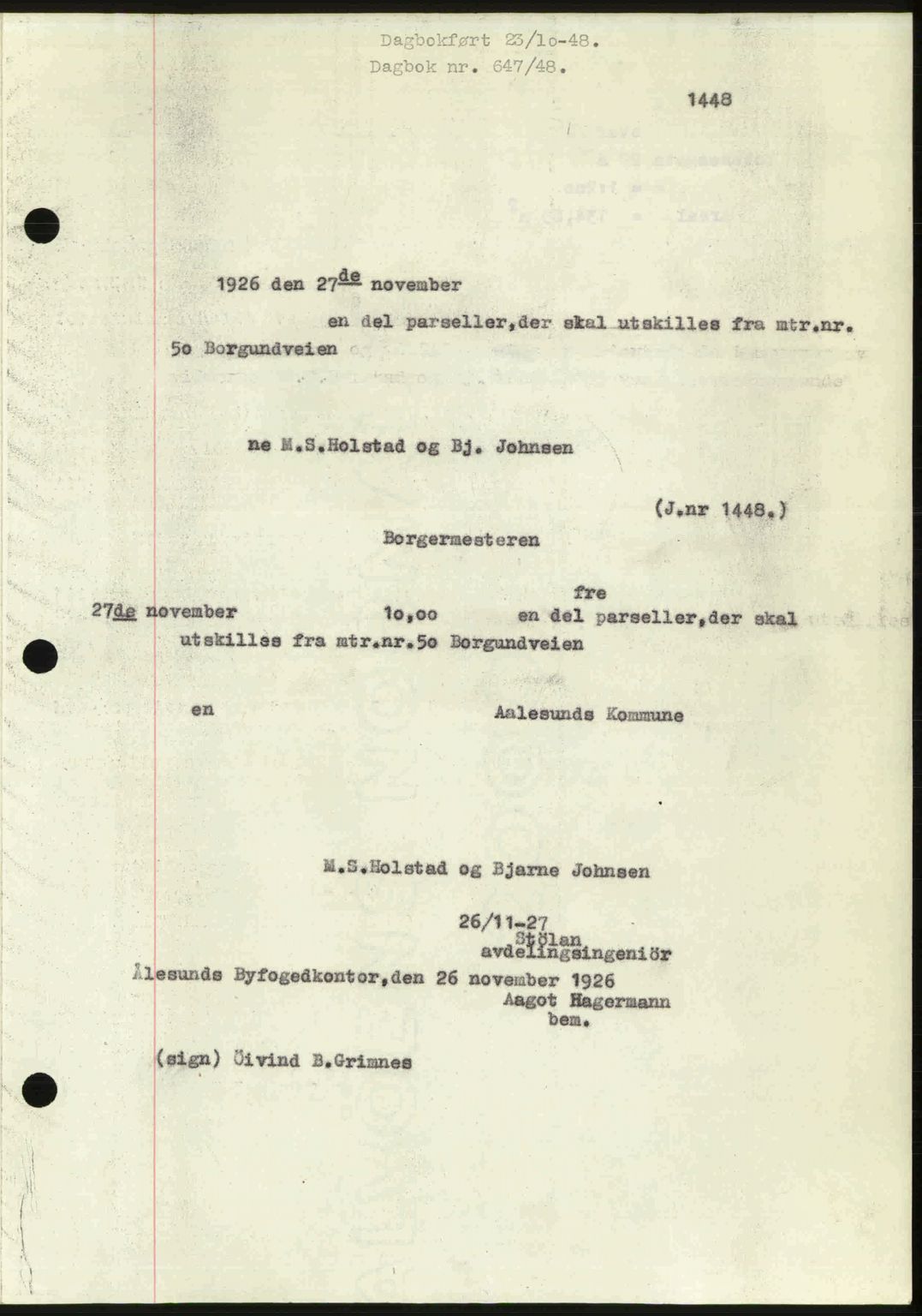 Ålesund byfogd, AV/SAT-A-4384: Pantebok nr. 37A (1), 1947-1949, Dagboknr: 647/1948