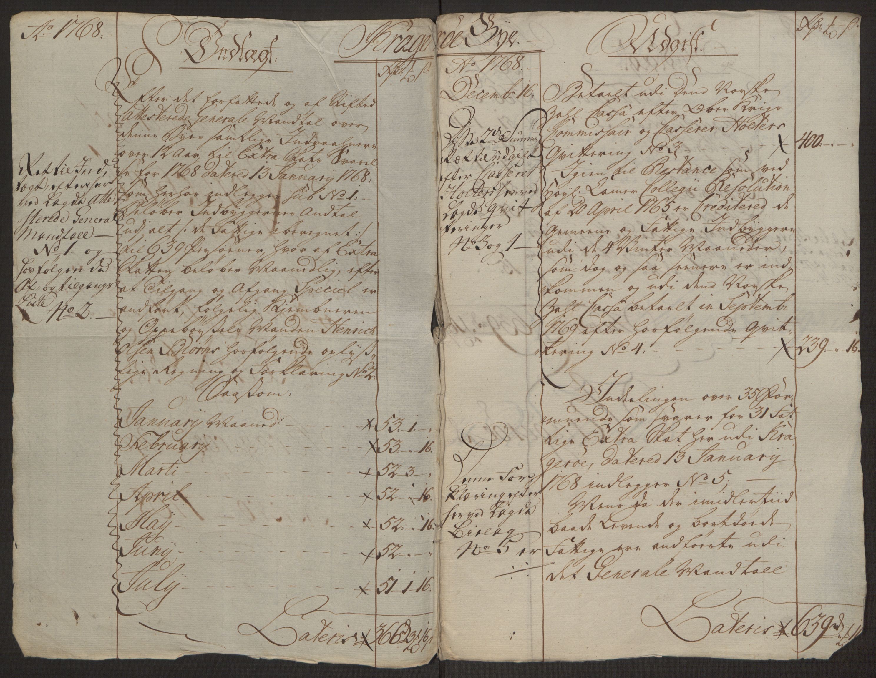 Rentekammeret inntil 1814, Reviderte regnskaper, Byregnskaper, RA/EA-4066/R/Rk/L0218/0003: [K2] Kontribusjonsregnskap / Ekstra- og rangskatt, 1768-1772, s. 4