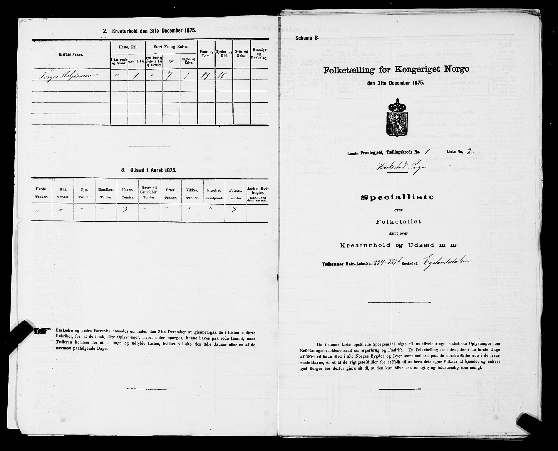 SAST, Folketelling 1875 for 1112P Lund prestegjeld, 1875, s. 588