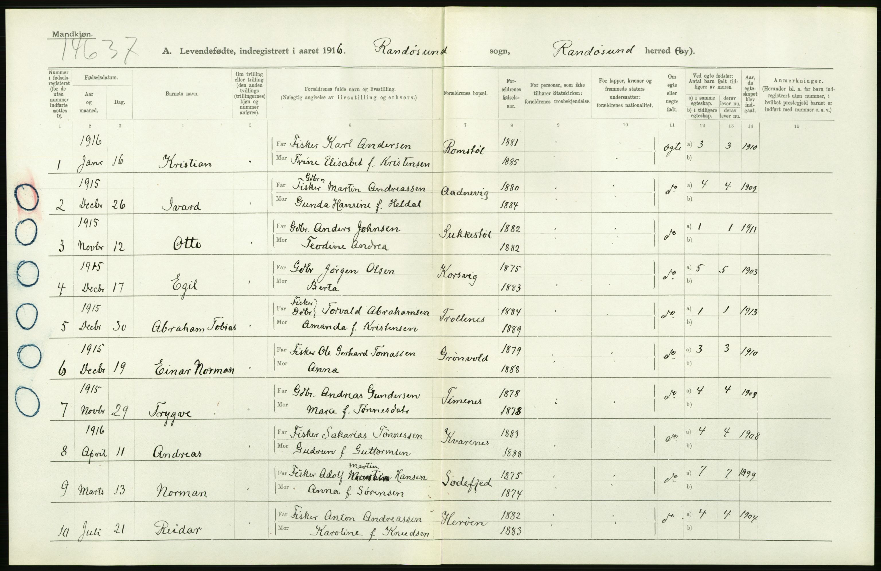 Statistisk sentralbyrå, Sosiodemografiske emner, Befolkning, RA/S-2228/D/Df/Dfb/Dfbf/L0027: Lister og Mandals amt: Levendefødte menn og kvinner. Bygder og byer., 1916, s. 302