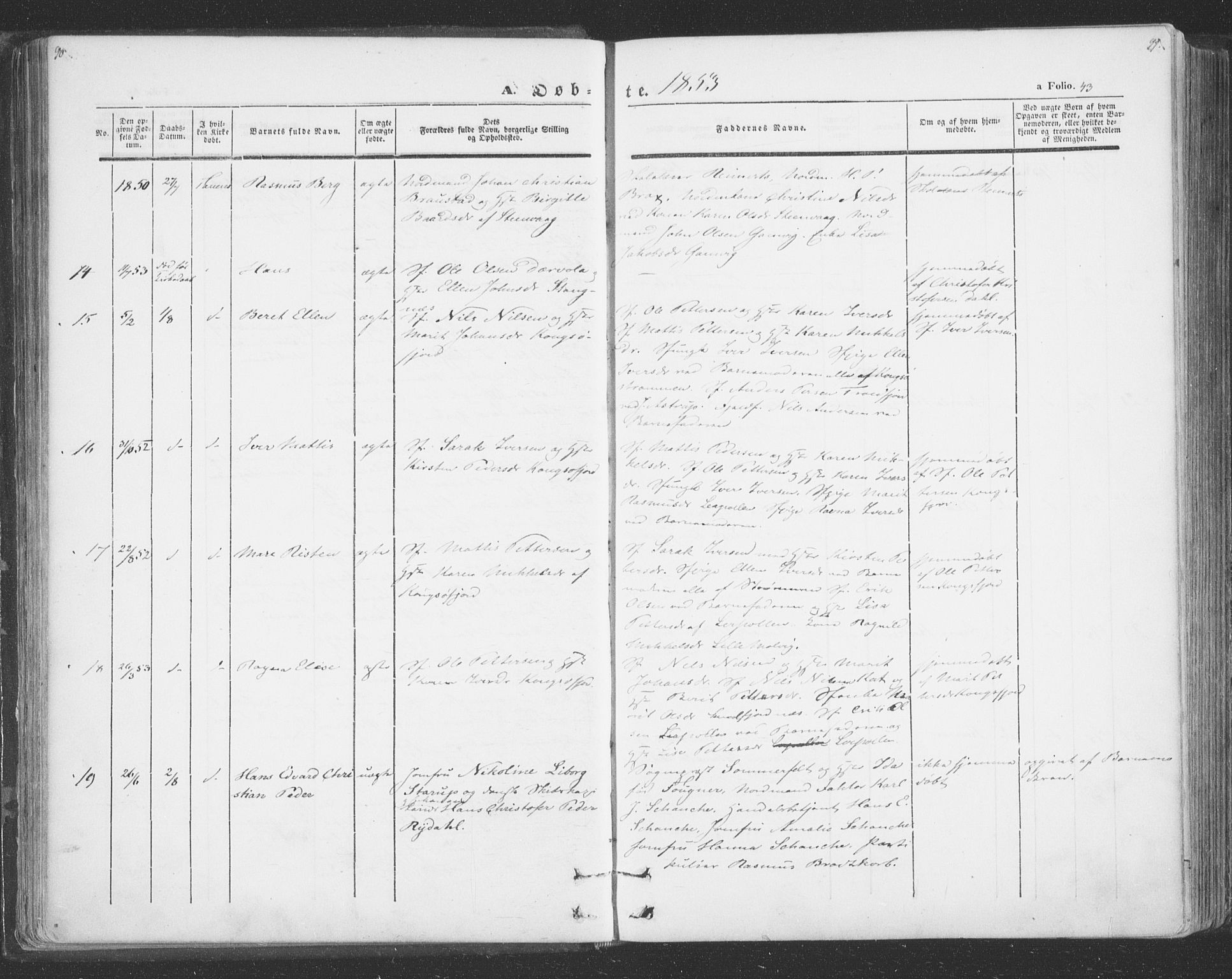 Tana sokneprestkontor, AV/SATØ-S-1334/H/Ha/L0001kirke: Ministerialbok nr. 1, 1846-1861, s. 43
