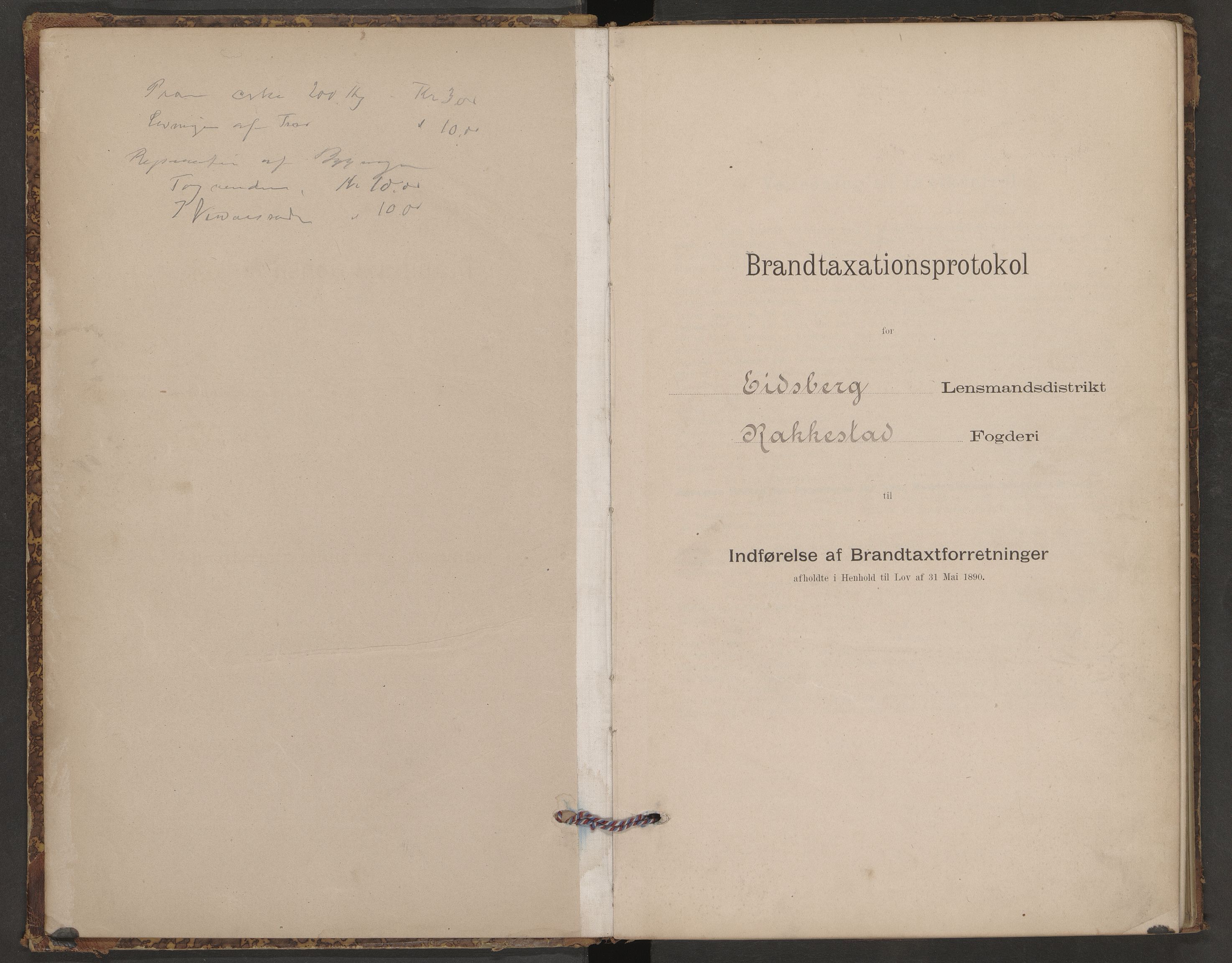 Norges brannkasse, branntakster Eidsberg, AV/SAO-A-11361/F/Fb/L0001: Branntakstprotokoll, 1895-1900