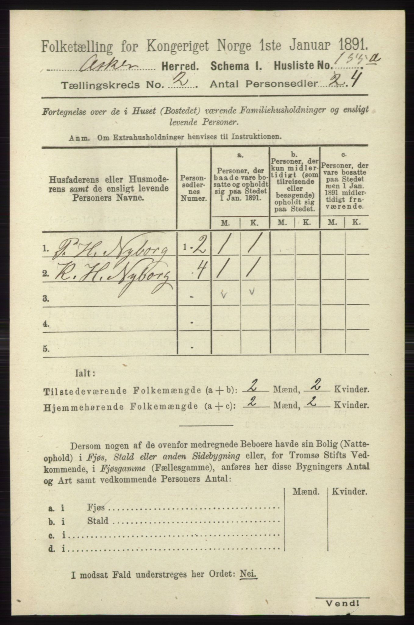 RA, Folketelling 1891 for 0220 Asker herred, 1891, s. 909