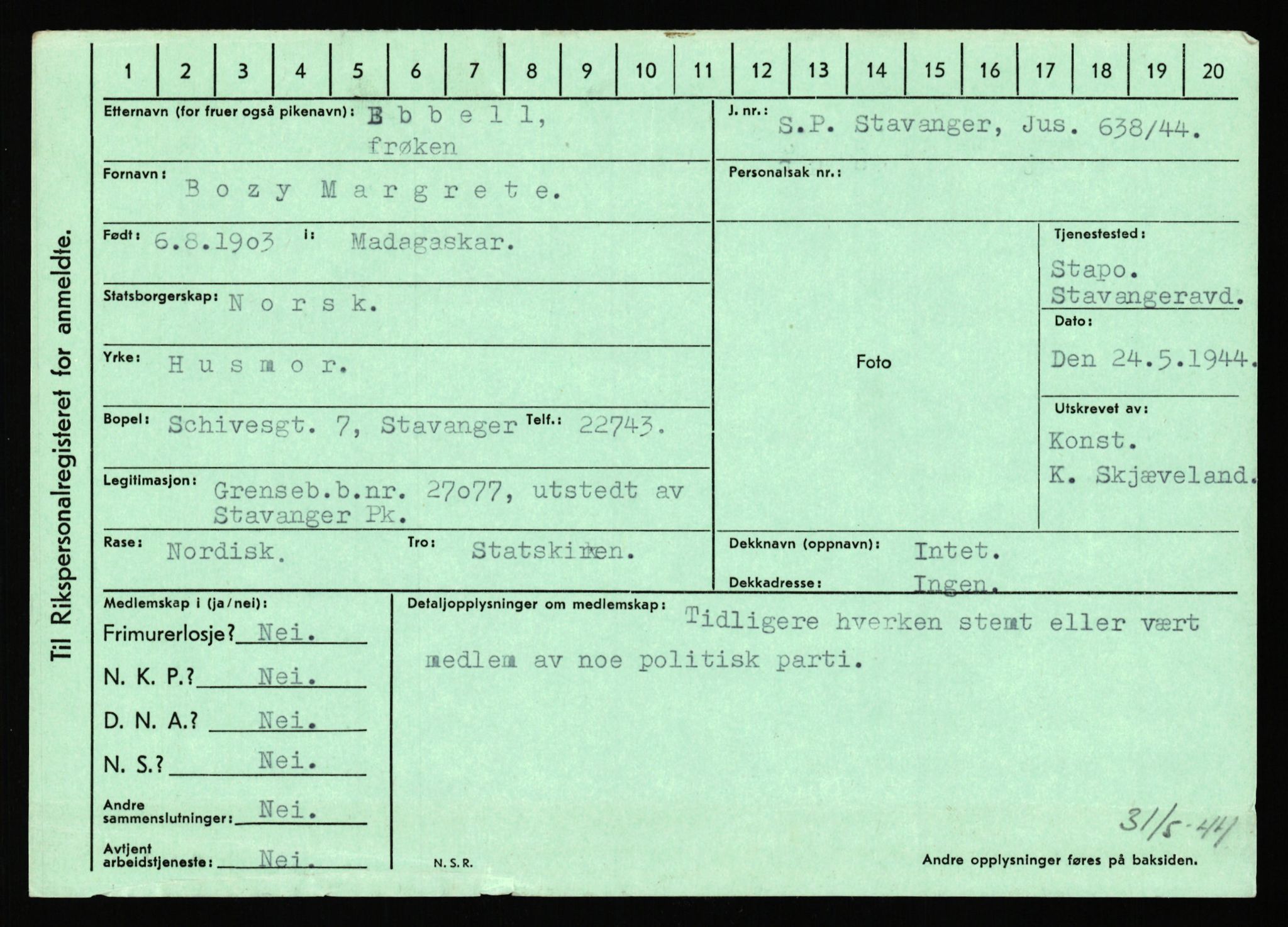 Statspolitiet - Hovedkontoret / Osloavdelingen, AV/RA-S-1329/C/Ca/L0003: Brechan - Eichinger	, 1943-1945, s. 4589