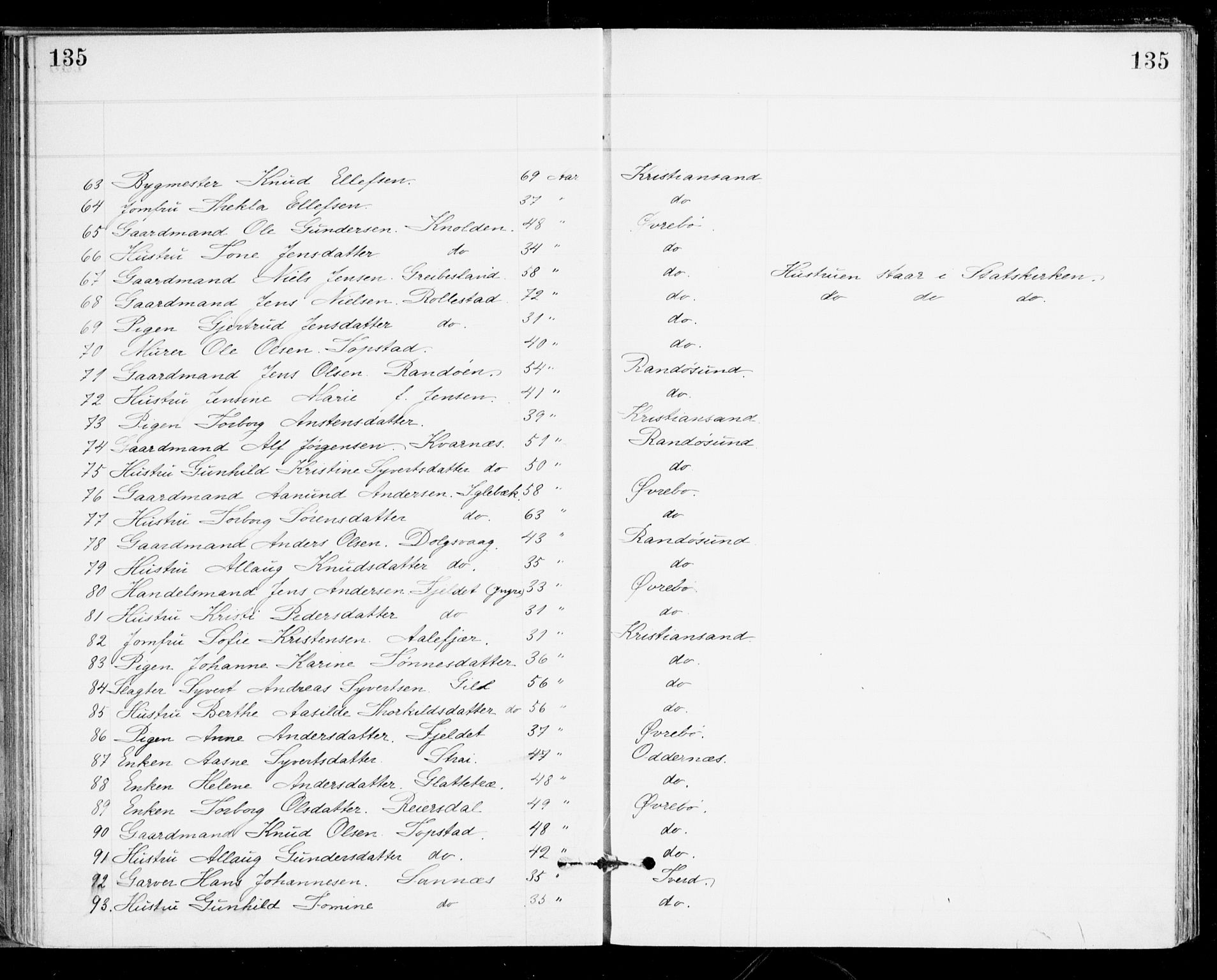 Den evangelisk-lutherske frikirke, Kristiansand, AV/SAK-1292-0017/F/Fa/L0002: Dissenterprotokoll nr. F 10, 1889-1892, s. 135
