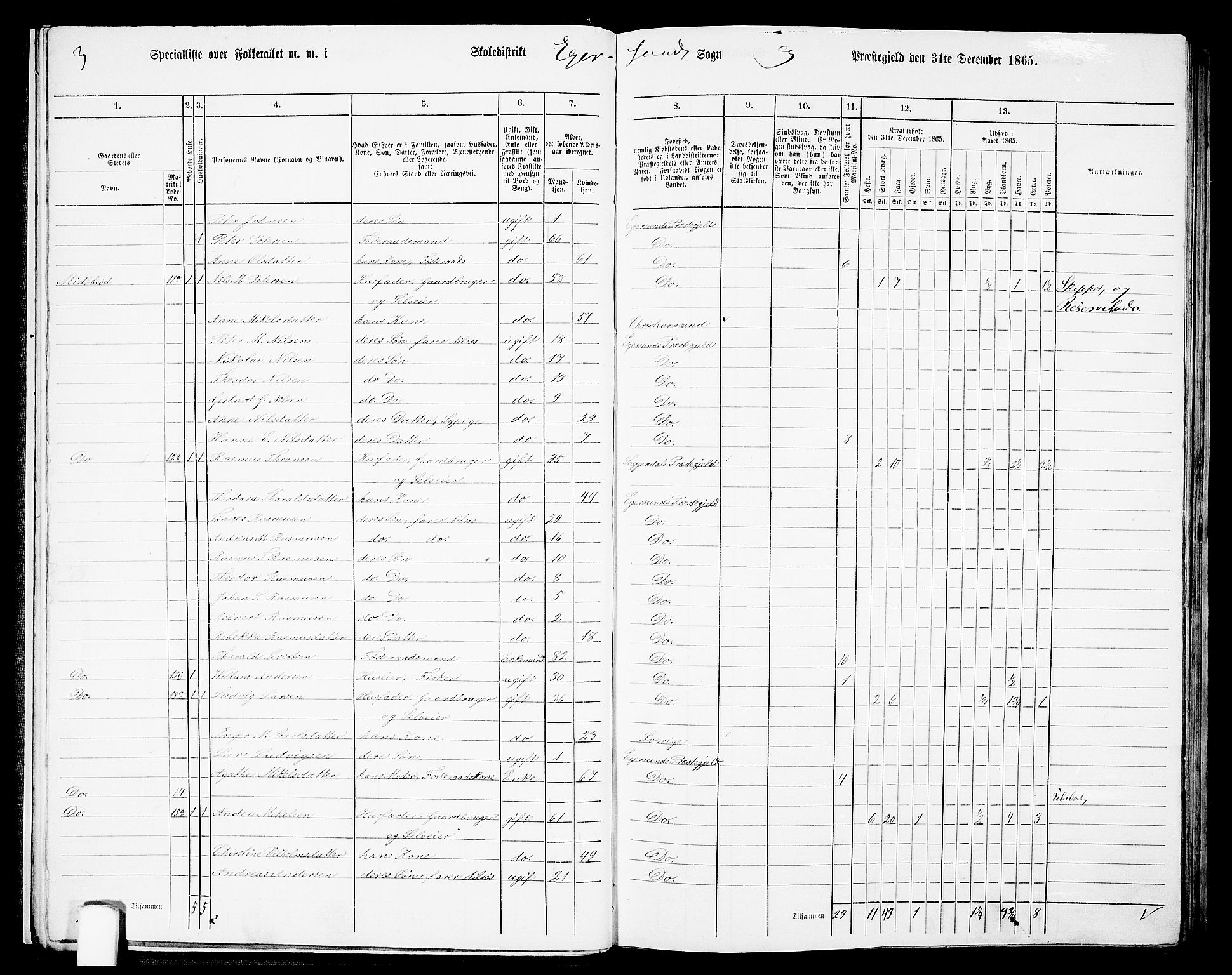 RA, Folketelling 1865 for 1116L Eigersund prestegjeld, Eigersund landsokn og Ogna sokn, 1865, s. 18