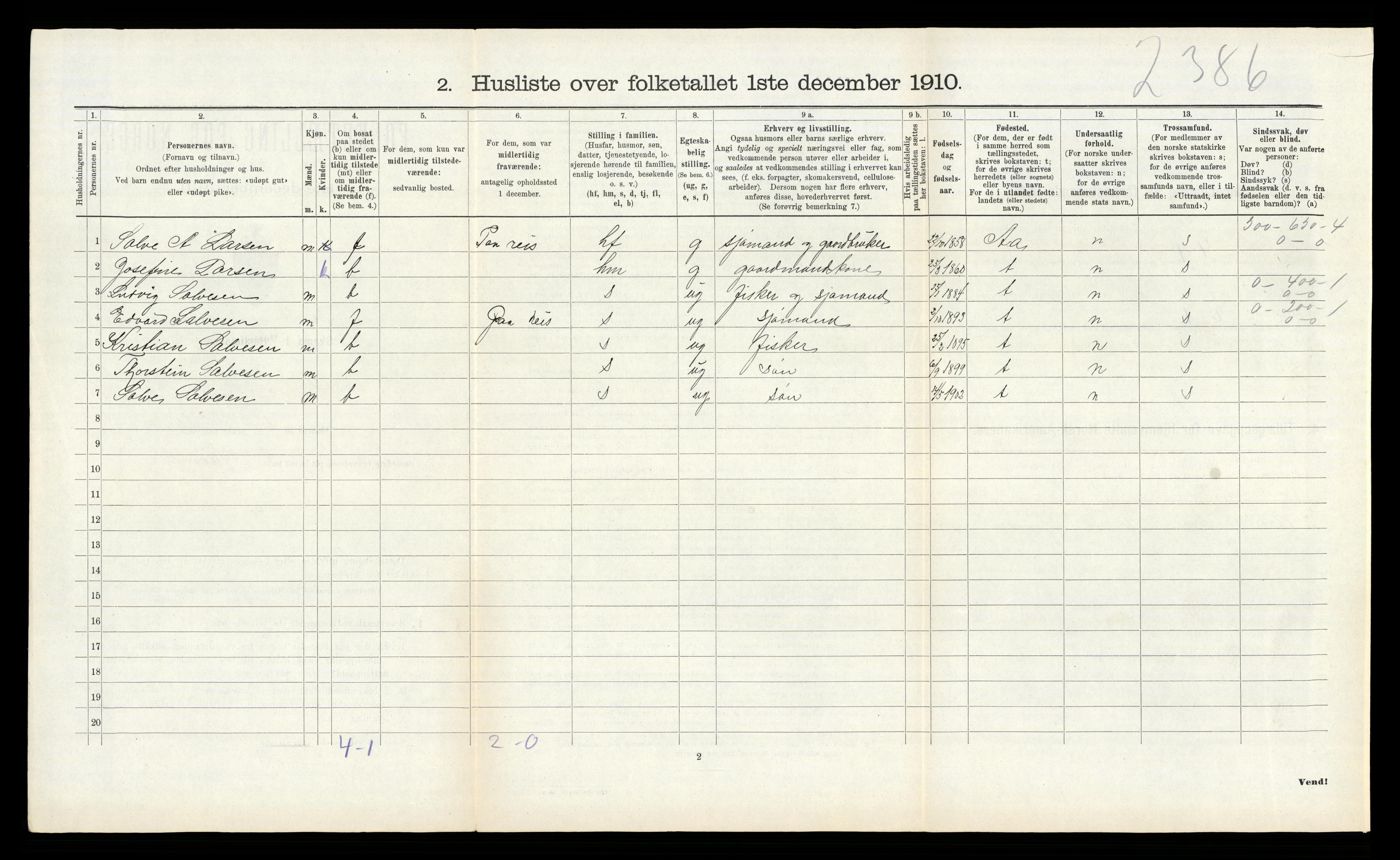 RA, Folketelling 1910 for 1018 Søgne herred, 1910, s. 1061