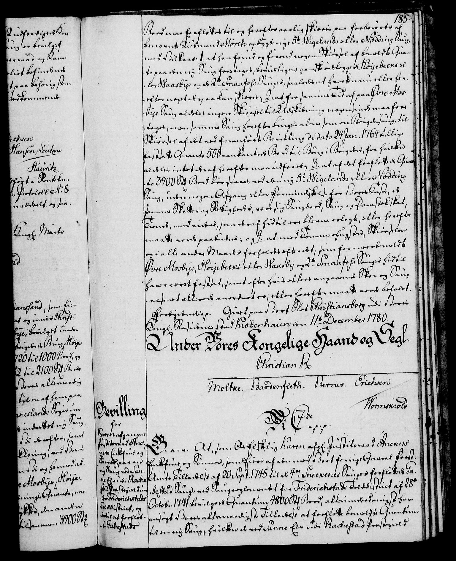 Rentekammeret, Kammerkanselliet, RA/EA-3111/G/Gg/Gga/L0011: Norsk ekspedisjonsprotokoll med register (merket RK 53.11), 1779-1781, s. 185