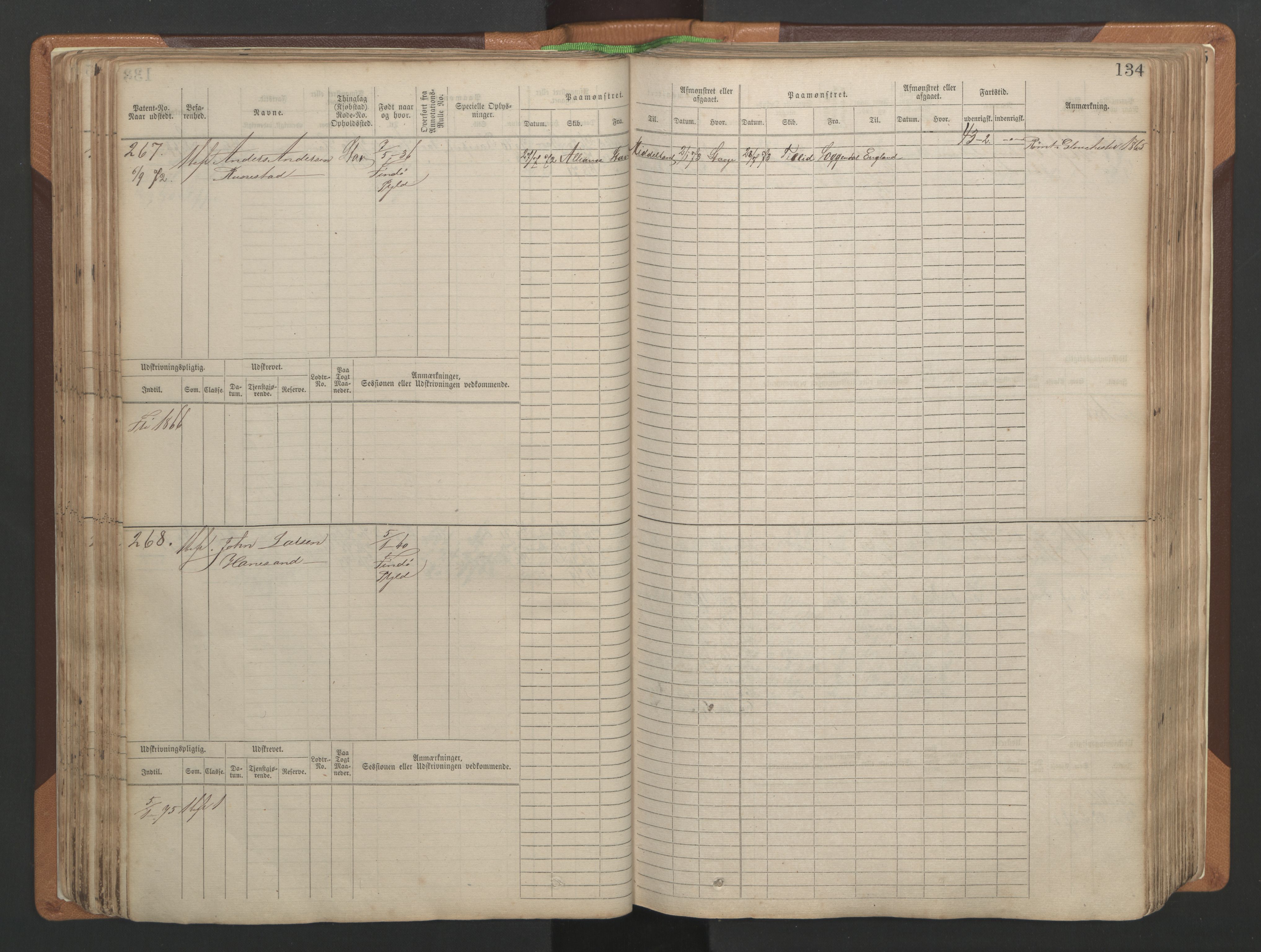 Stavanger sjømannskontor, AV/SAST-A-102006/F/Fb/Fbb/L0004: Sjøfartshovedrulle, patentnr. 1-792 (del 1), 1869-1880, s. 138